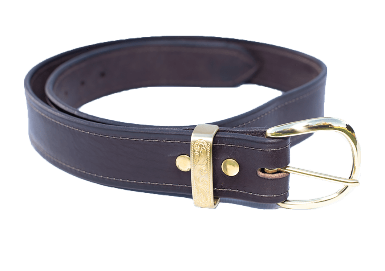 1.50-inch Stitched English Bridle Leather Belt with Solid Brass Belt Keeper