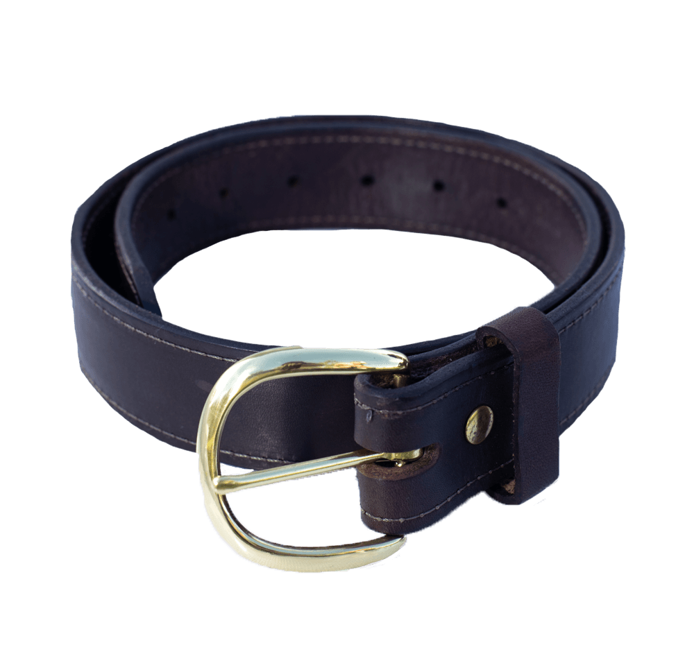 1.50-inch Stitched English Bridle Leather Belt with Solid Brass Belt Buckle