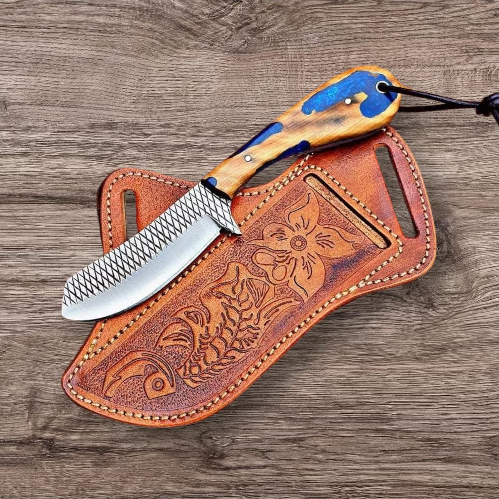 Custom Handmade Belt Knife | Rasp Tool Blade & Olive Wood Handle