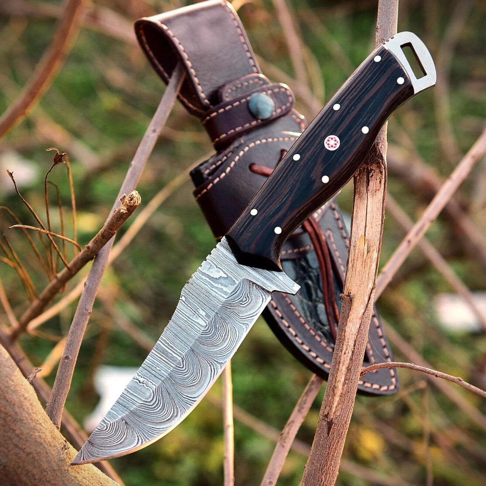 Premium Custom Handmade Damascus Skinner Knife – Wangi Wood Handle