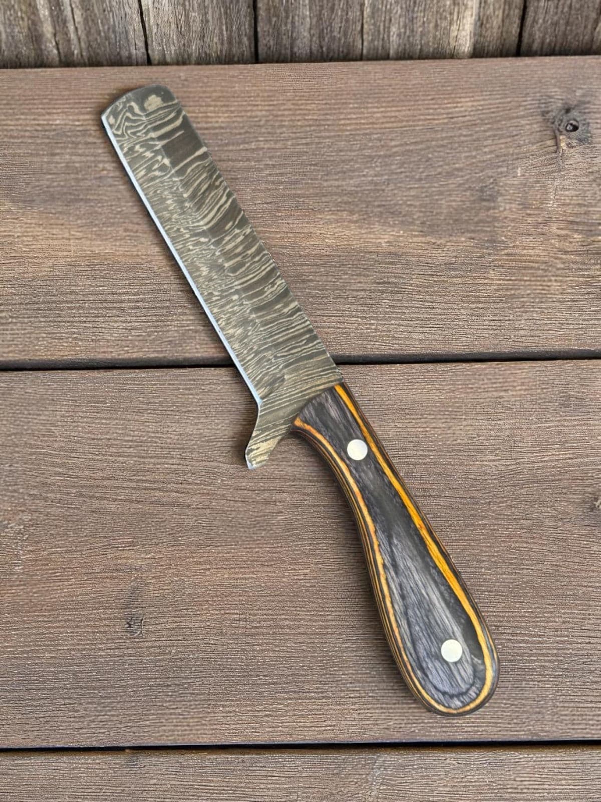 Custom Handmade Bull Cutter Knife – Damascus Steel