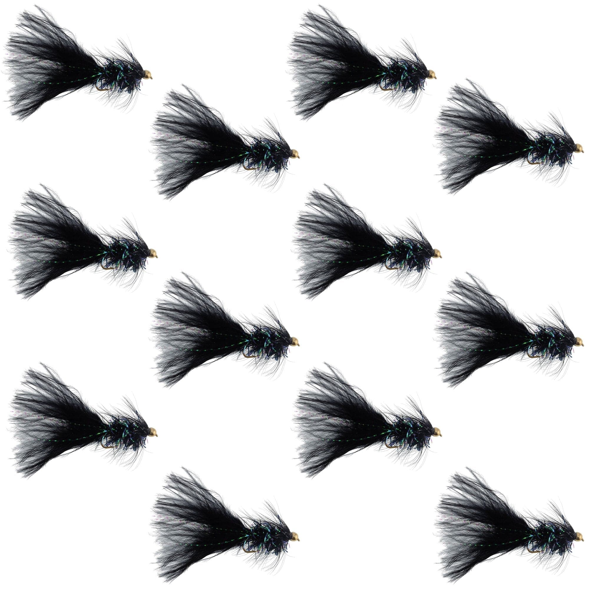 Black Bead Head Crystal Woolly Bugger Classic Streamer Flies - 12 Flies - Hook Size 8
