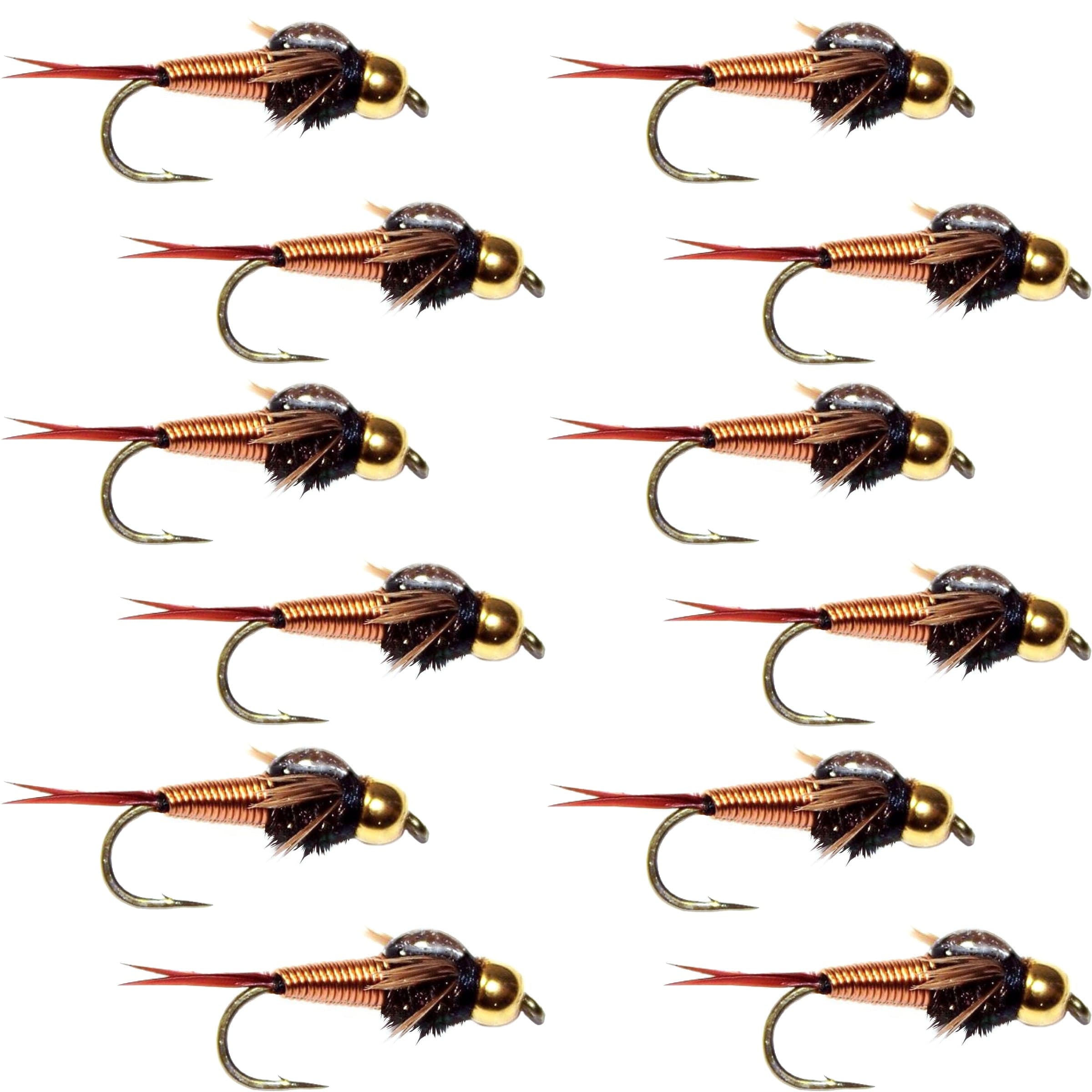 Tungsten Bead Head Copper John Nymph 1 Dozen Fly Fishing Flies - Hook Size 16