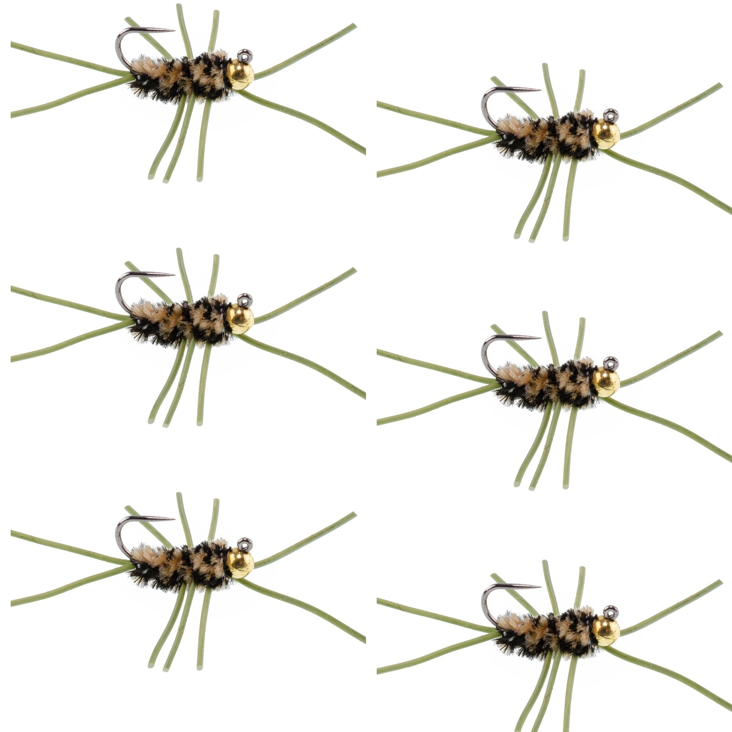 Barbless Pat's Rubber Legs Tungsten Bead Jigged Coffee/Black Euro Nymph - Set of 6 Flies Hook Size 10