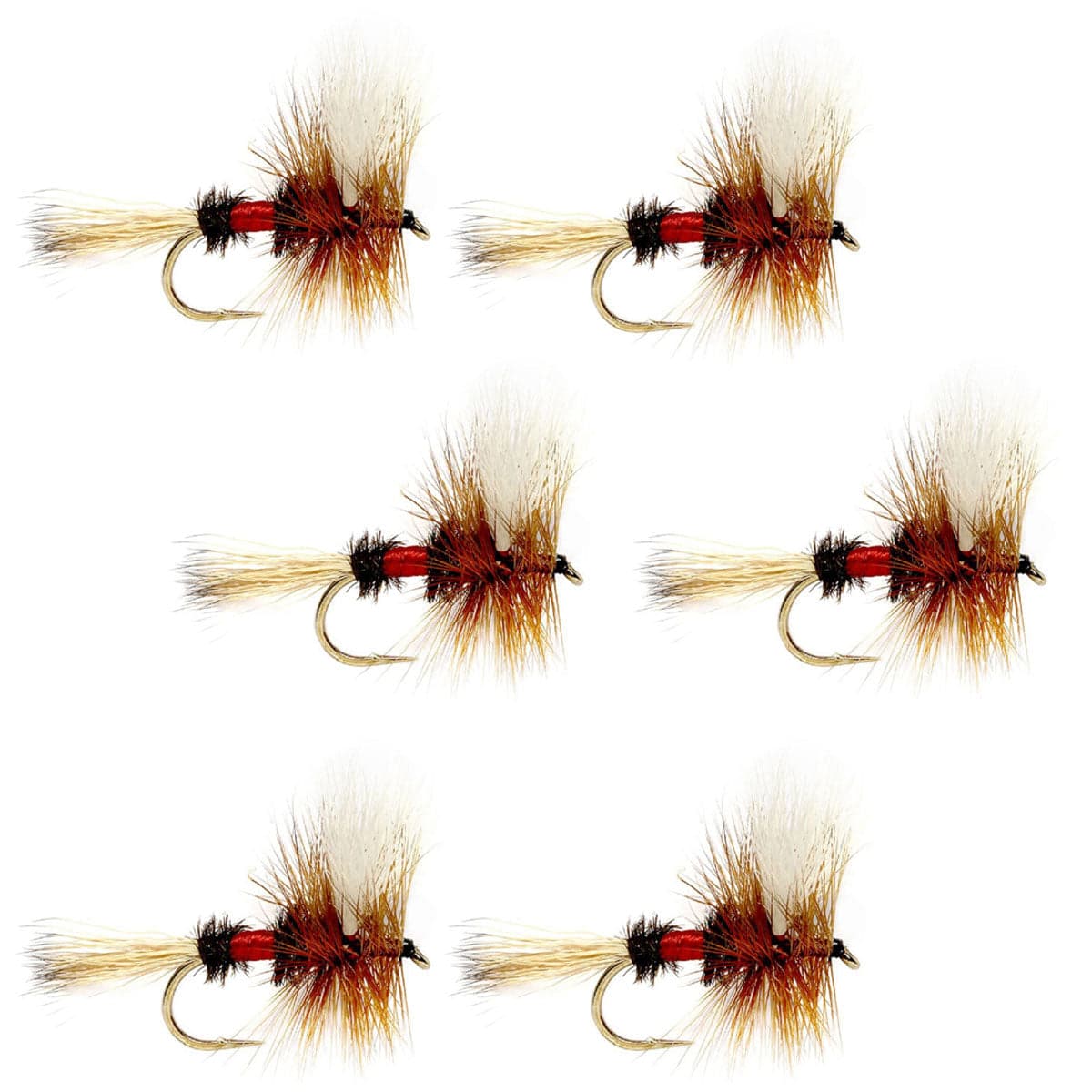 Barbless Royal Wulff Classic Hair Wing Dry Fly - 6 Flies Hook Size 10