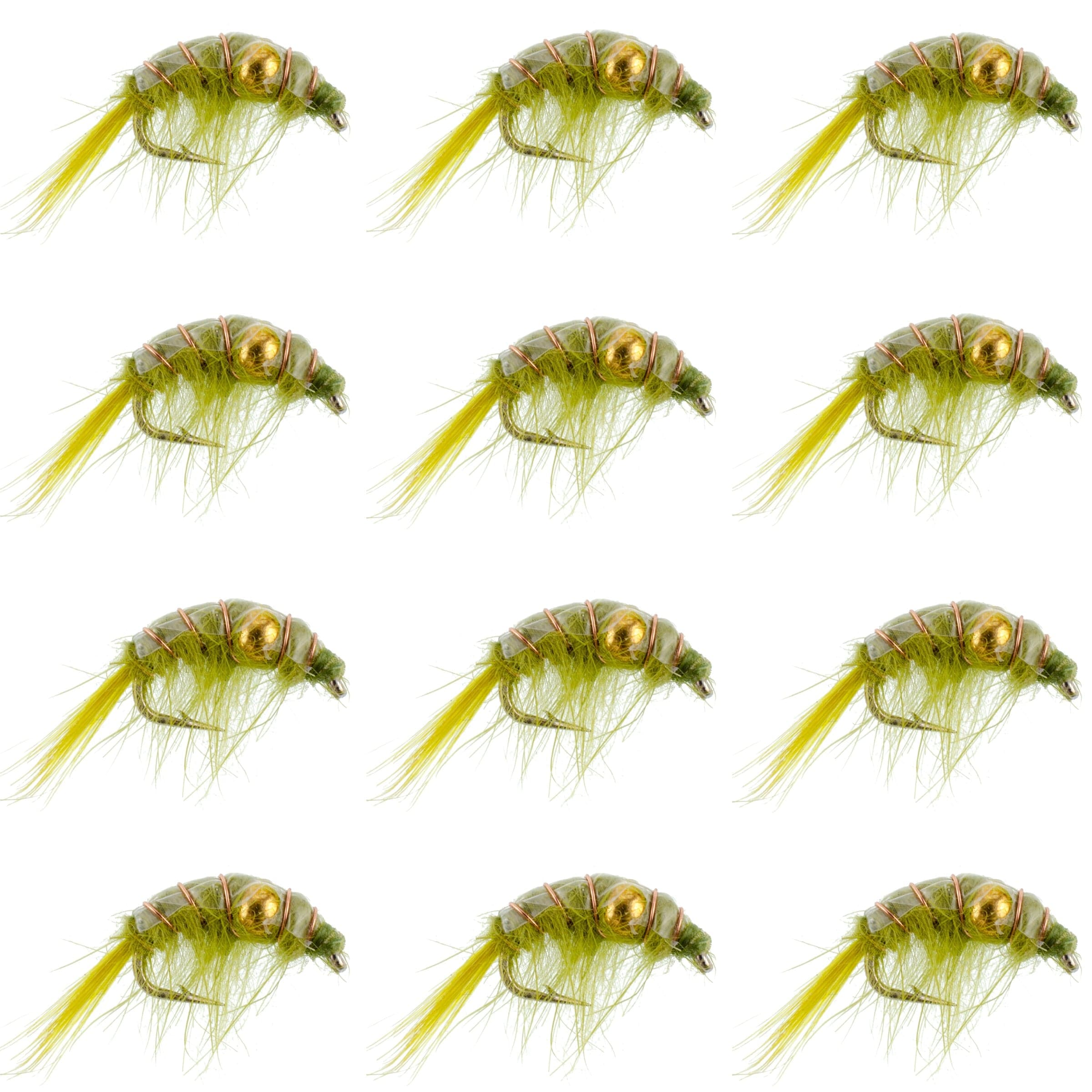 Olive Beaded Shrimp Scud Pattern - 1 Dozen Size 12 - Tailwater Lake Fly Fishing Nymph