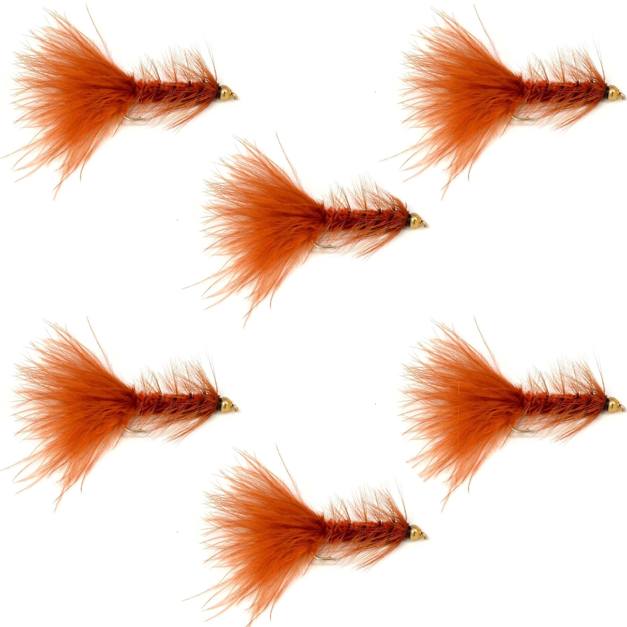 Brown Bead Head Crystal Woolly Bugger Classic Streamer Flies - Set of 6 Trout Fly Fishing Flies - Hook Size 4