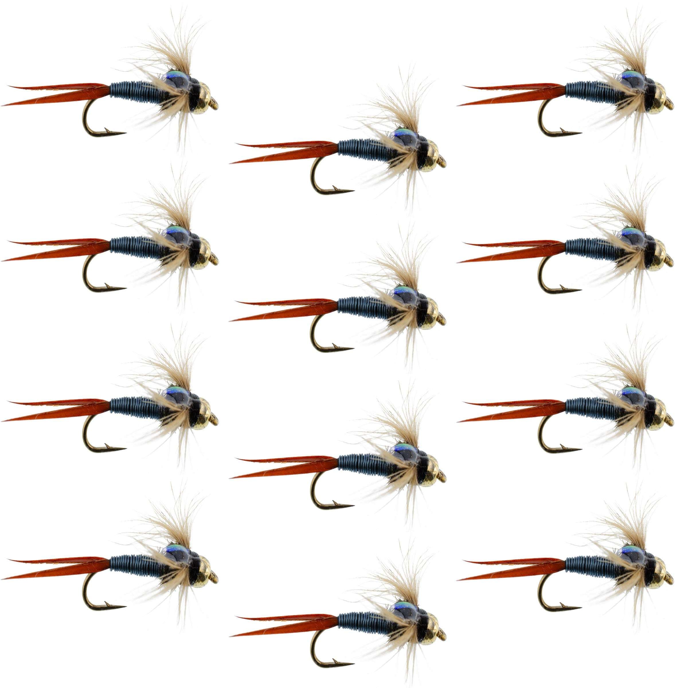 Bead Head Metallic Blue Copper John Nymph - 1 Dozen Fly Fishing Flies - Hook Size 10