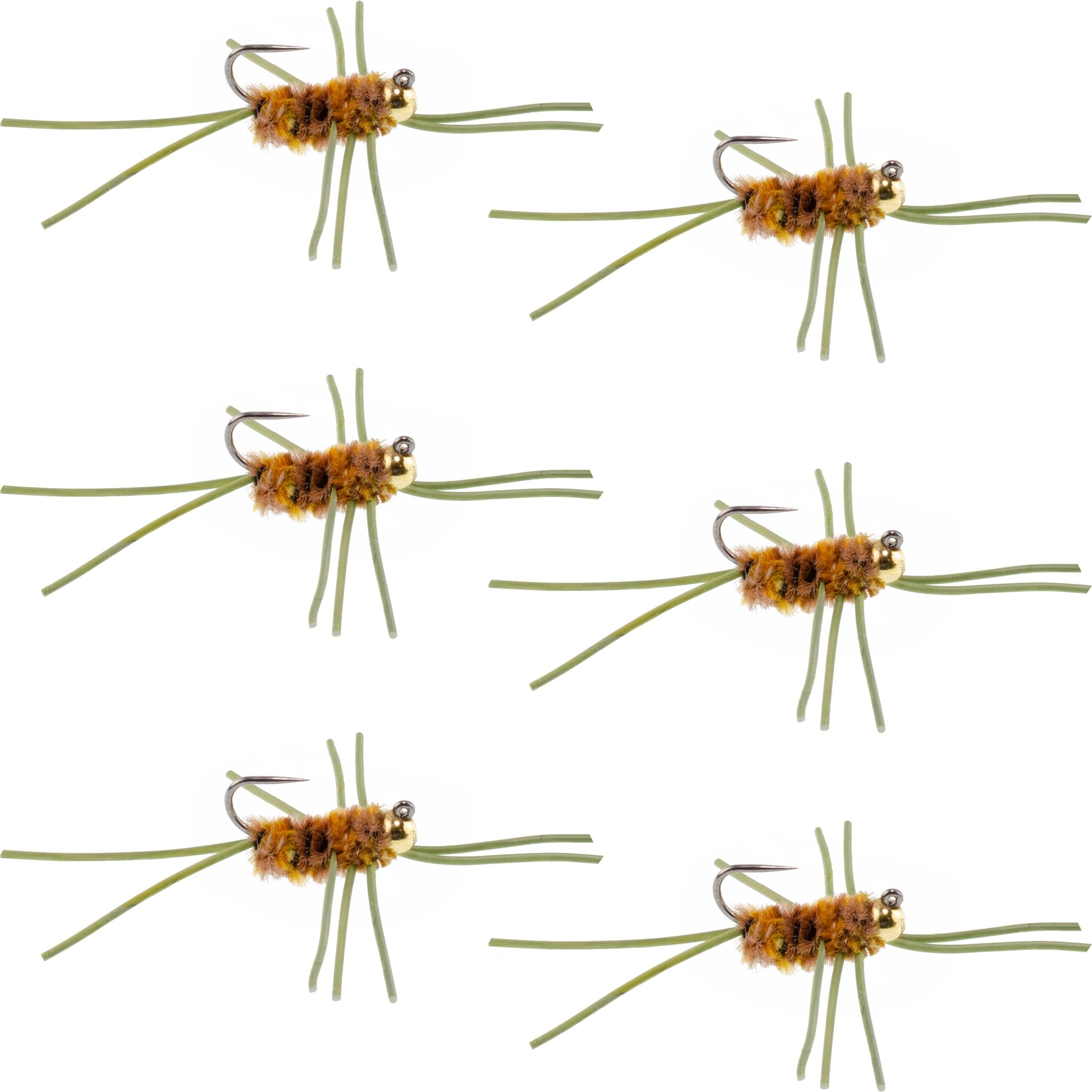 Barbless Pat's Rubber Legs Tungsten Bead Jigged Coffee/Tan Euro Nymph - Set of 6 Flies Hook Size 10