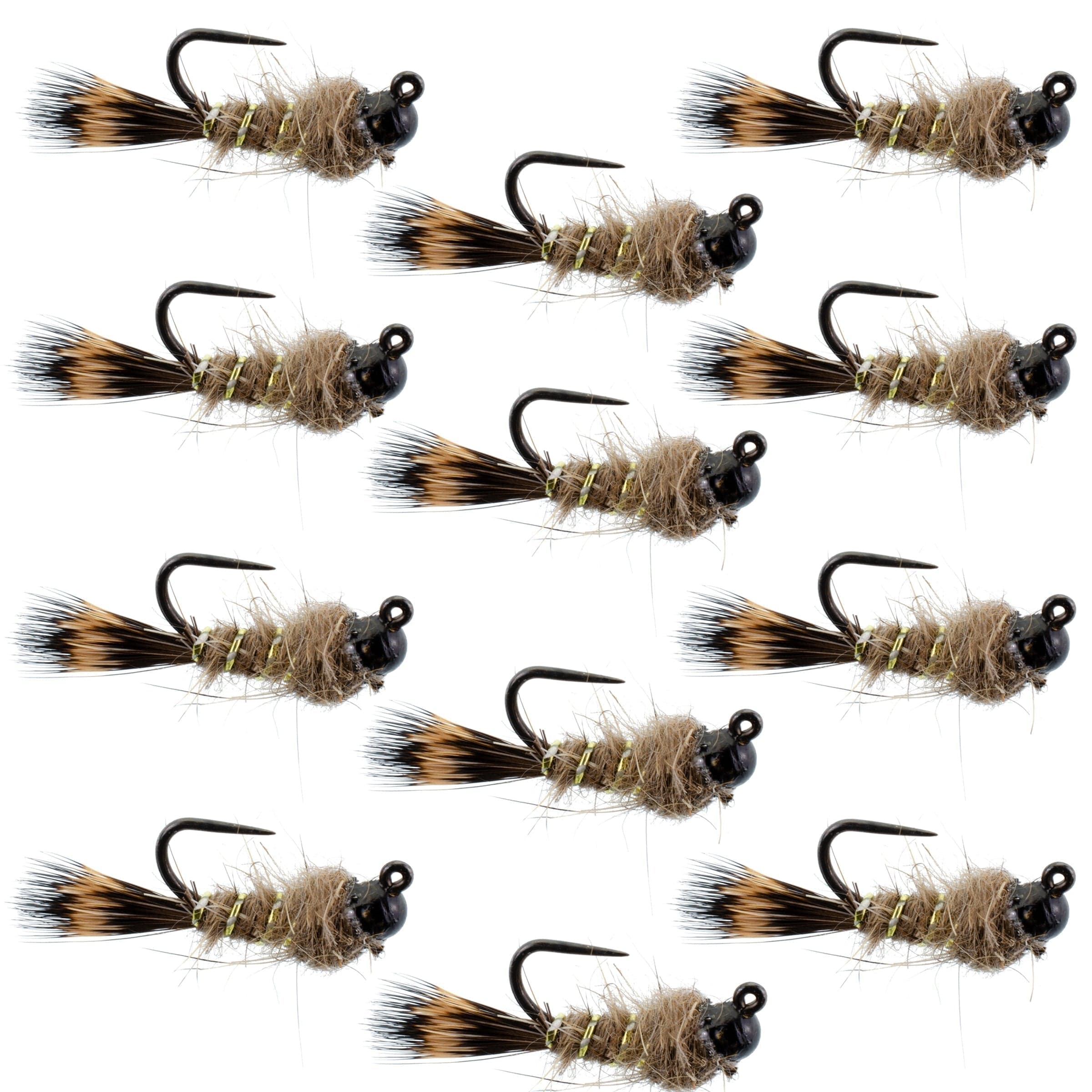 Black Tungsten Bead Tactical Hares Ear Czech Nymph Euro Nymphing Fly - 1 Dozen Flies Size 18