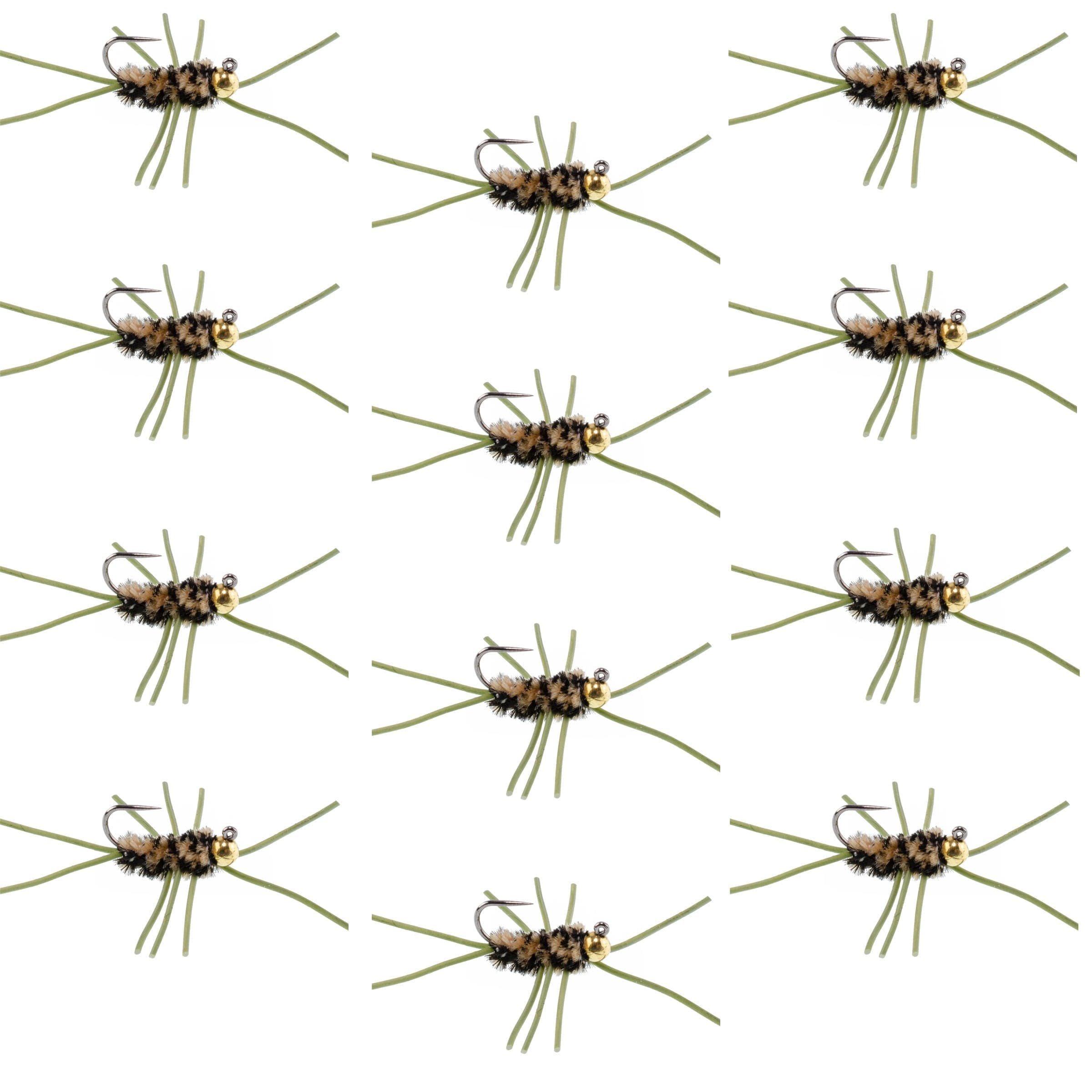 Barbless Pat's Rubber Legs Tungsten Bead Jigged Coffee/Black Euro Nymph - Set of 12 Flies Hook Size 10