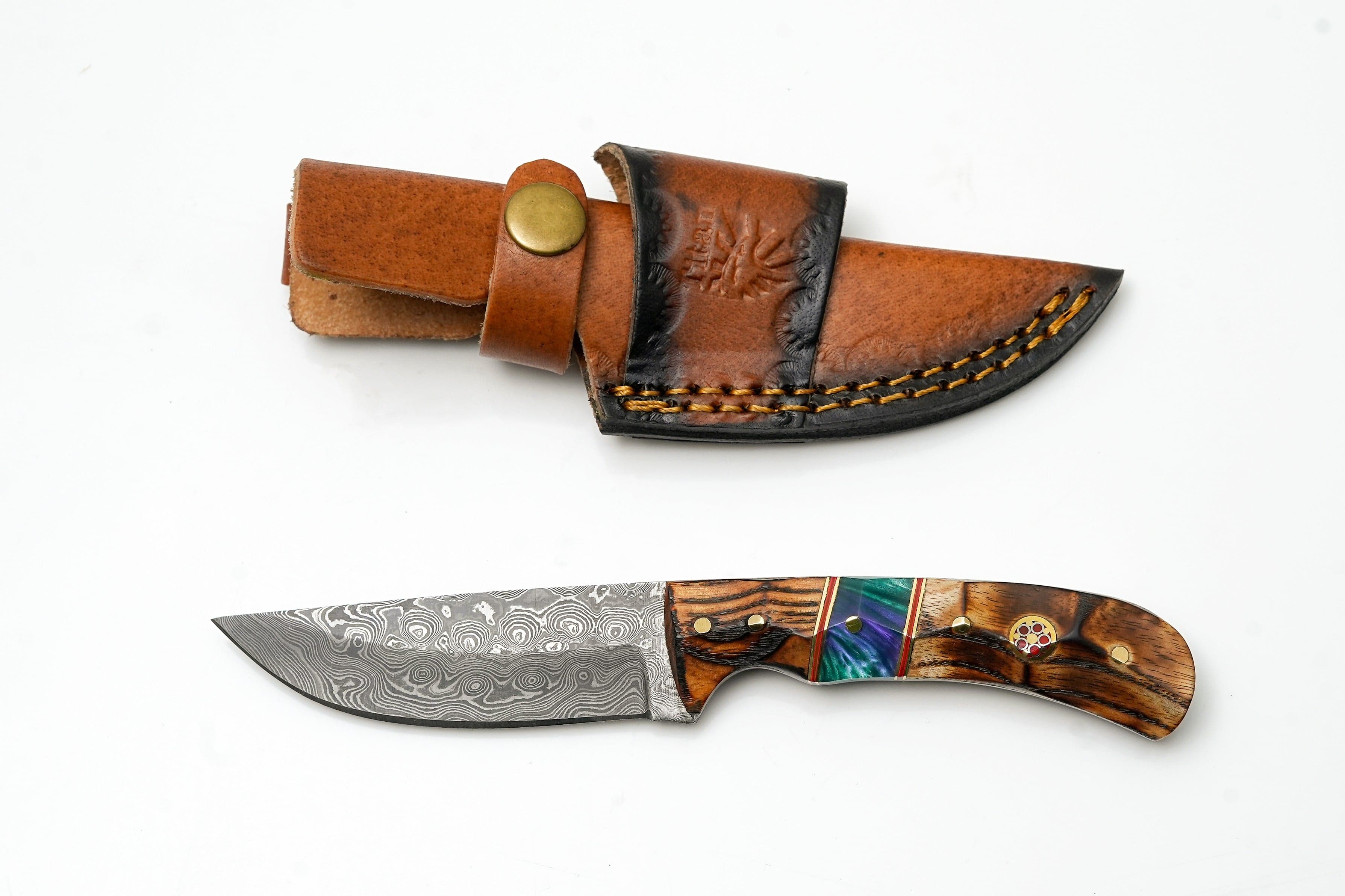 Hand-Forged Damascus Skinner | Torched Wood & Resin Hybrid Handle | Custom Field Knife TK-476