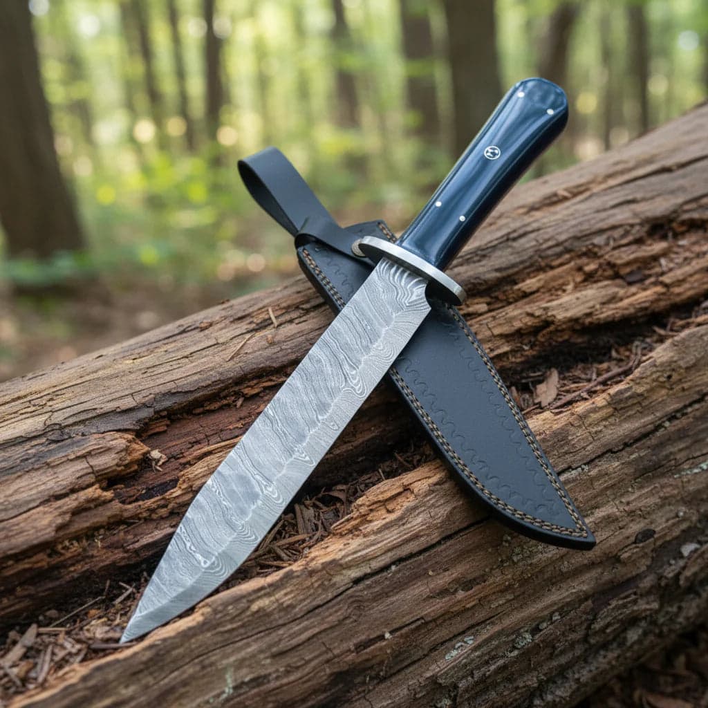 Mountain Man Bowie Knife Damascus Bull Horn