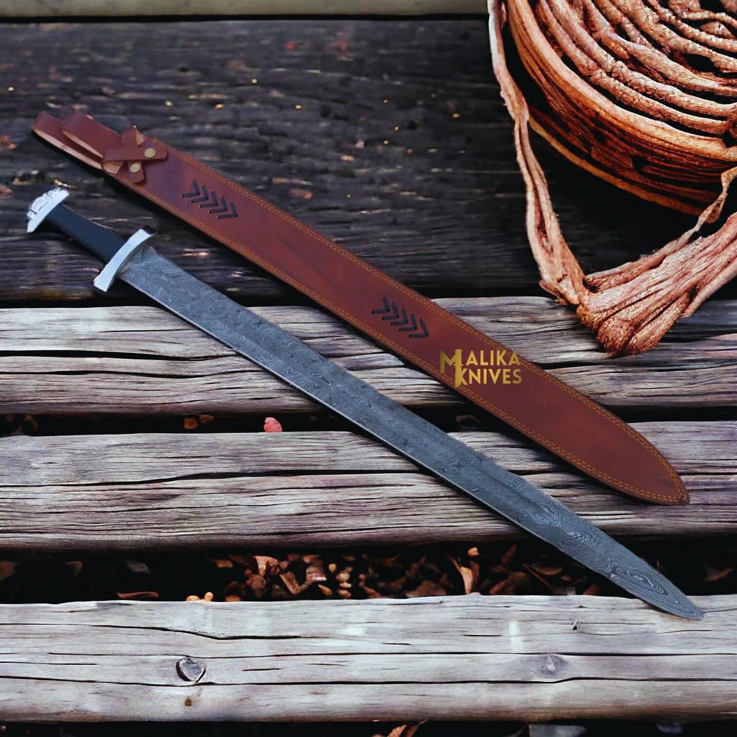 Ulfberht Damascus Viking Sword | Leather Sheath