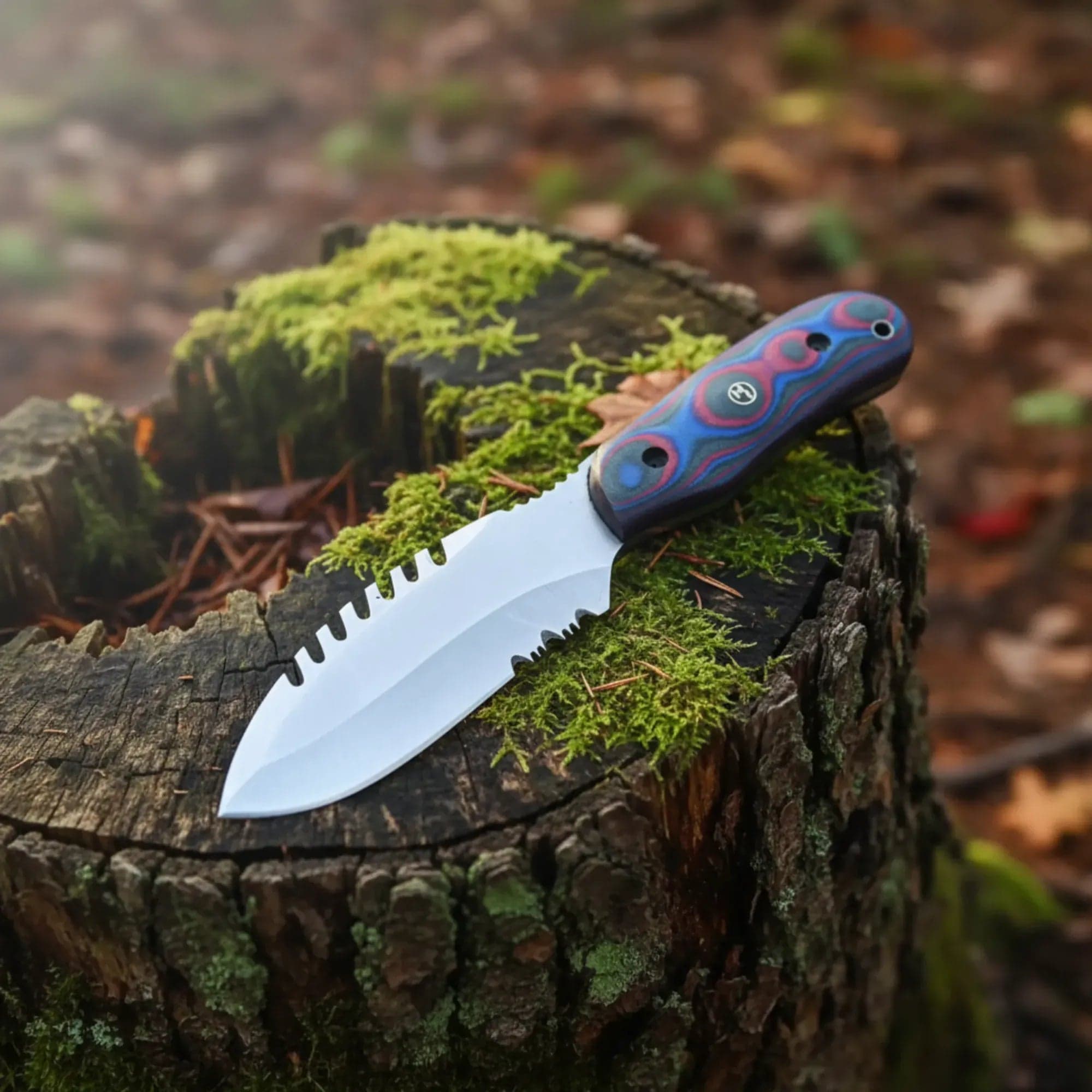 D2 Hunting Knife with Teeth Blade Micarta Handle