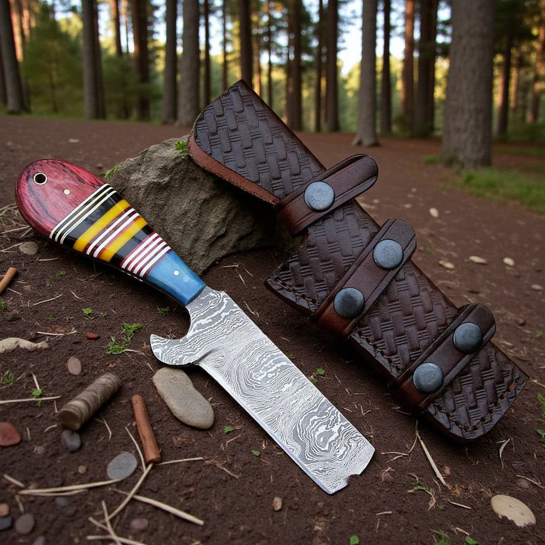 Damascus Bull Cutter Knife Cowboy Fixed Blade