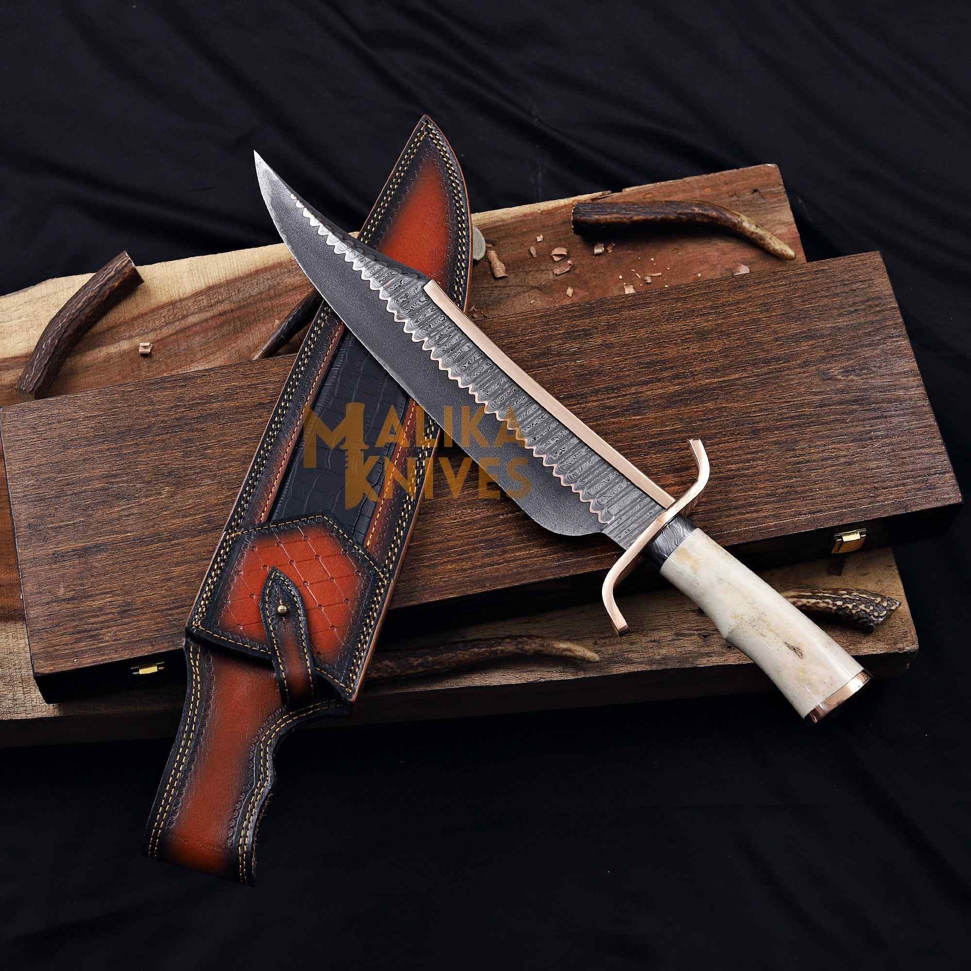 Copper Damascus Alamo Musso Bowie Knife