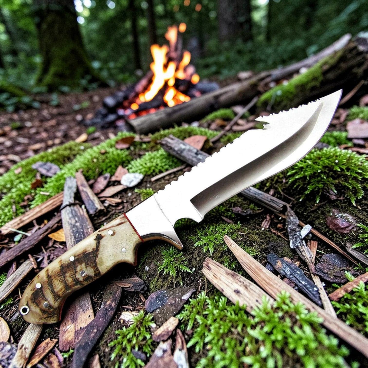 D2 Gut Hook Hunting Knife Ram Horn Handle