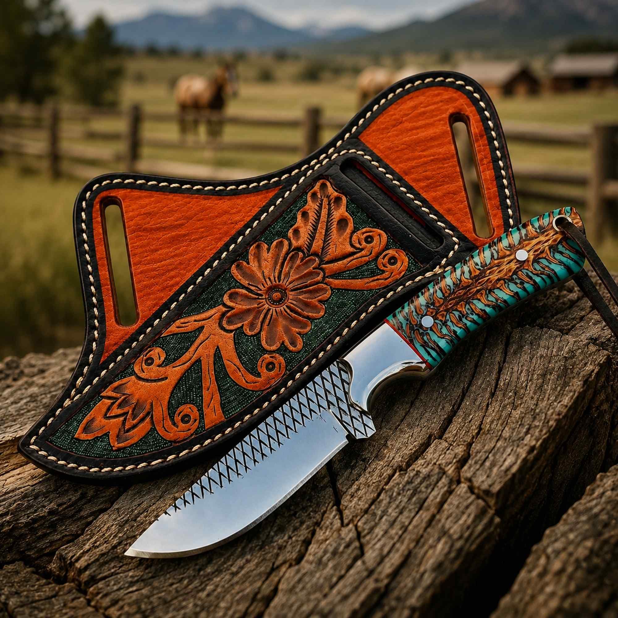 Handmade Ranch Knife | Rasp Steel | Pinecone Handle