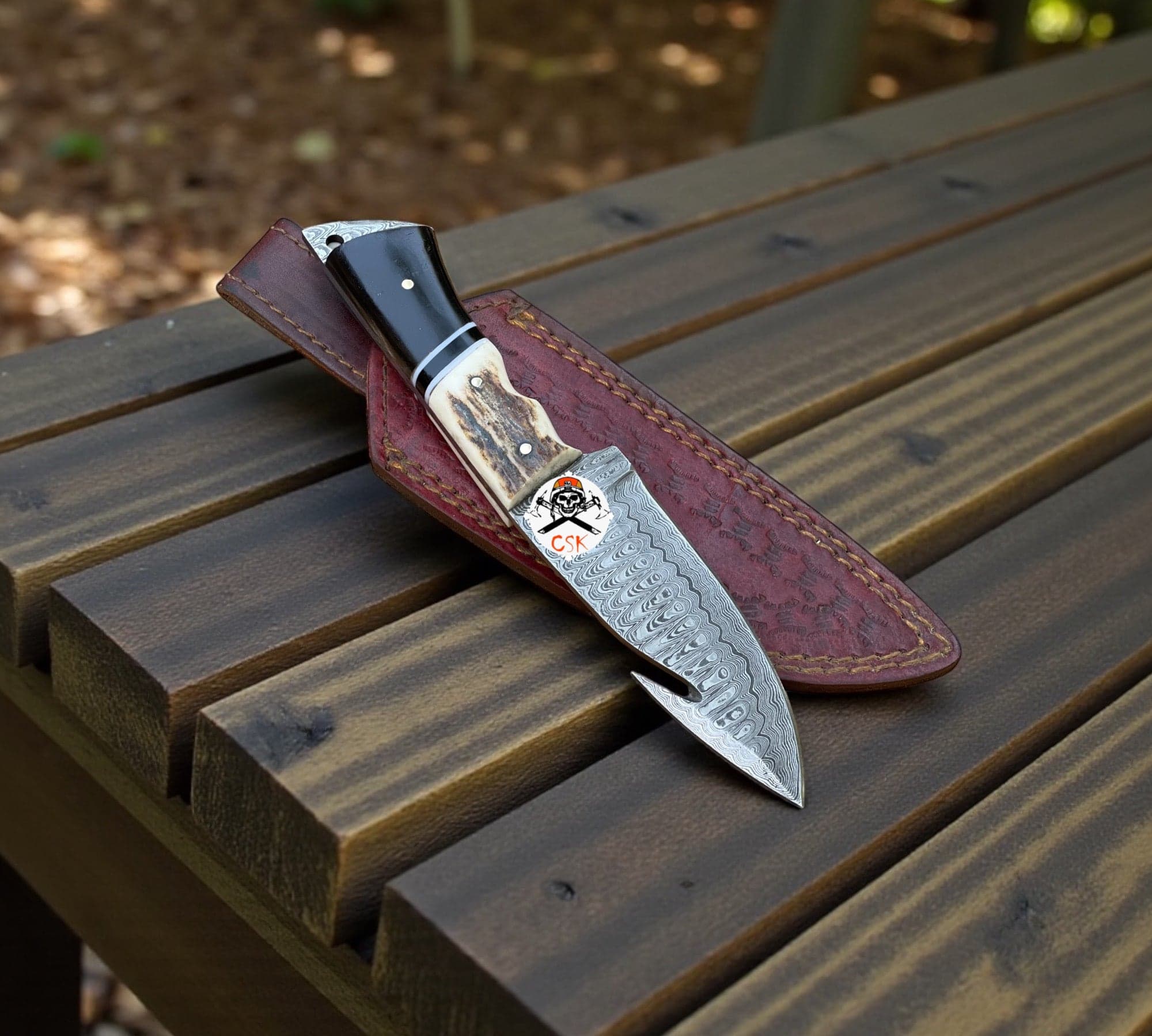Trailblazer's Damascus Blade - 9" Hunting Knife with Leather Sheath