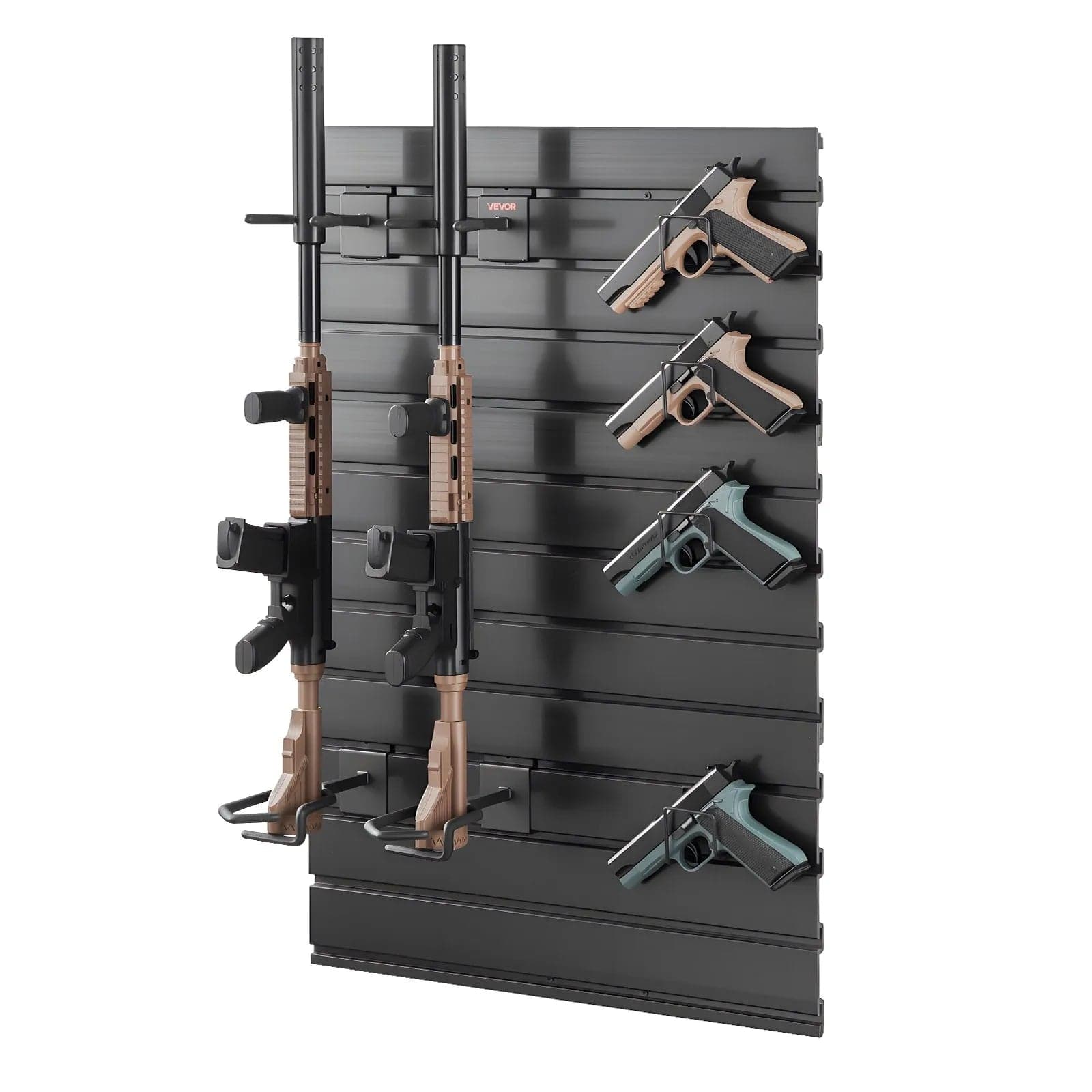 Wall Mount, Tactical Rifle Shotgun Handgun Storage, Heavy-Duty PVC Panels & Steel Wall Racks, Securely Holds up to 2 Rifles & 4 Pistols, Modular Firearms Gun Gear Accessories Organizer