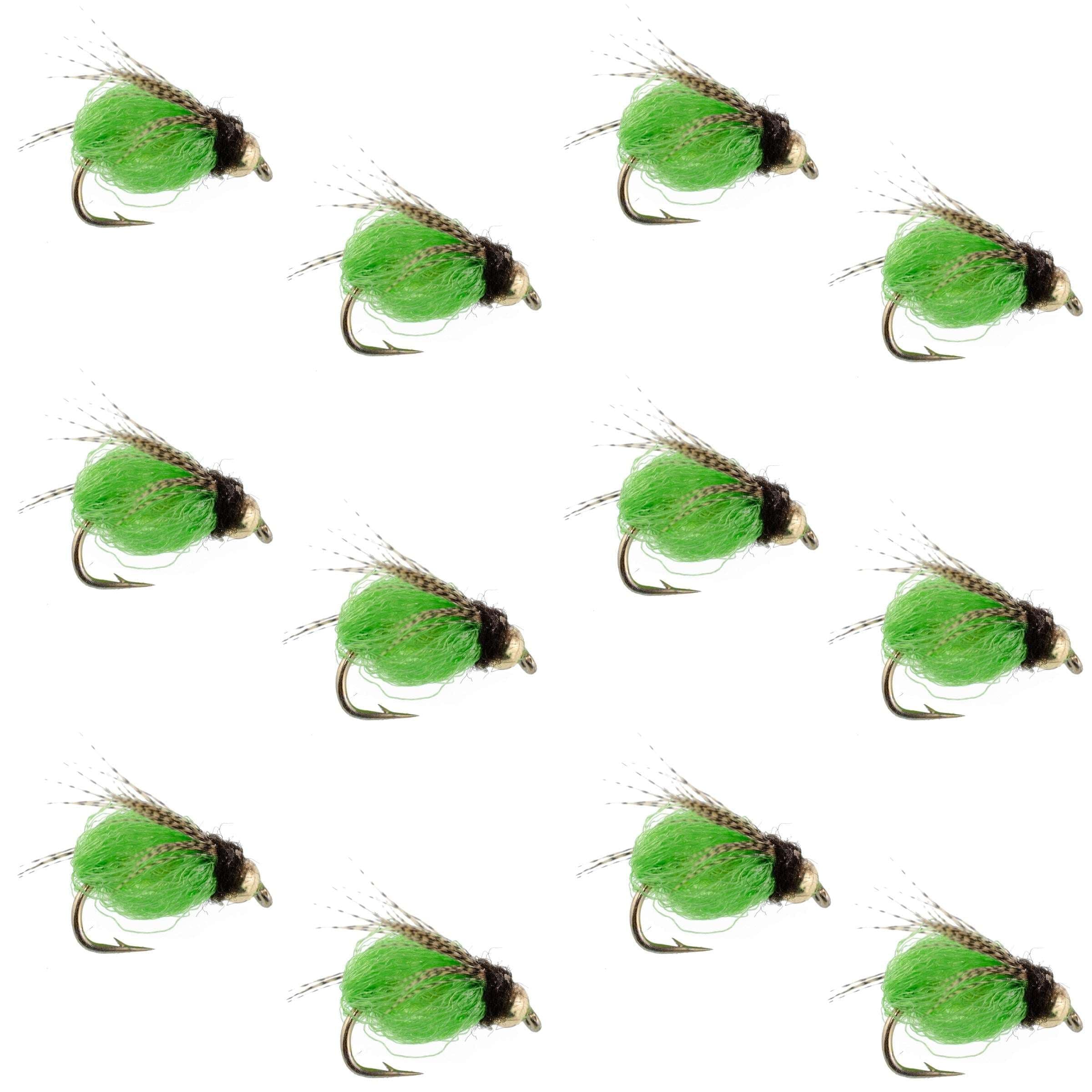 Bead Head LaFontaine Green Deep Sparkle Caddis Pupa - 12 Flies Size 14