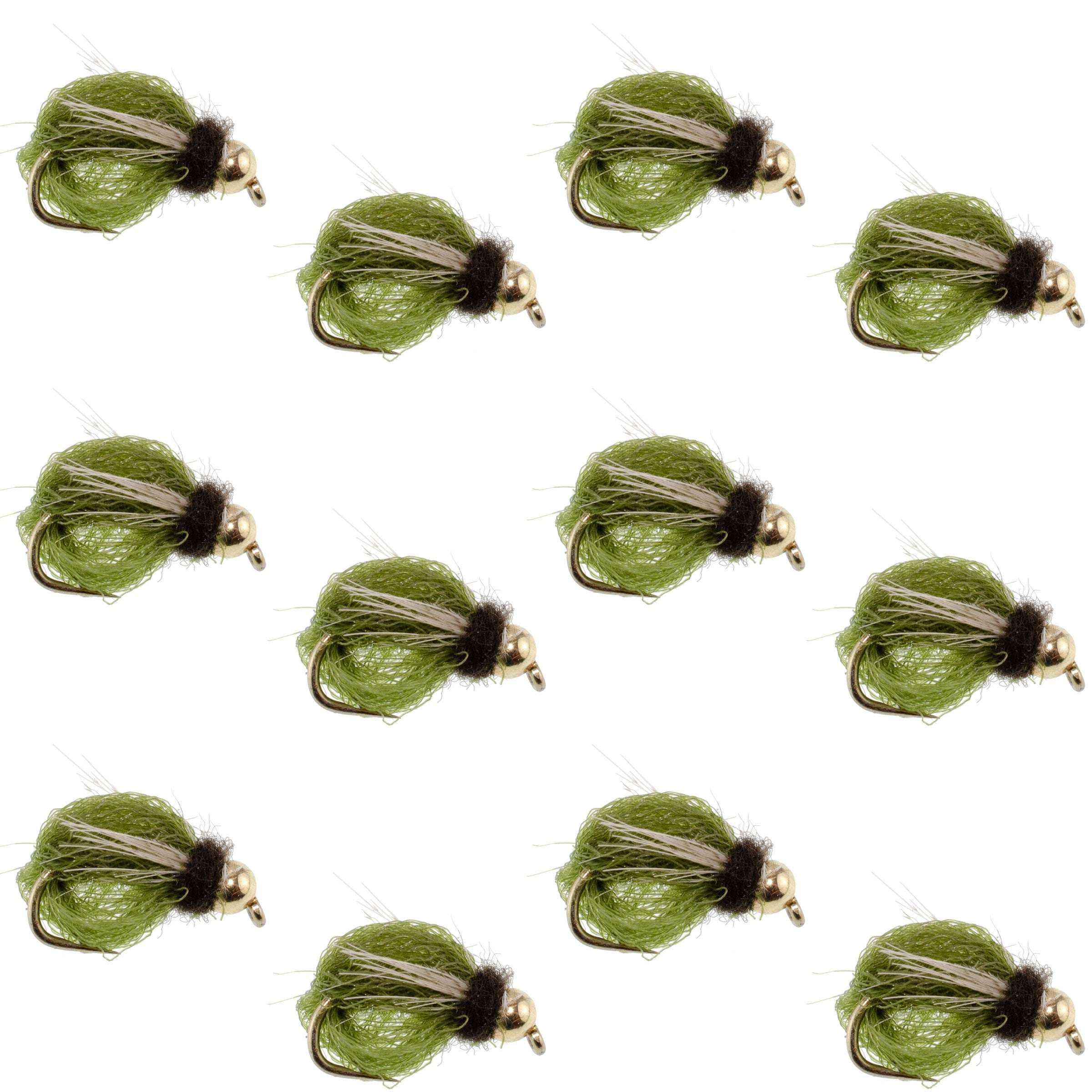 Bead Head LaFontaine Olive Deep Sparkle Caddis Pupa - 12Flies Size 14