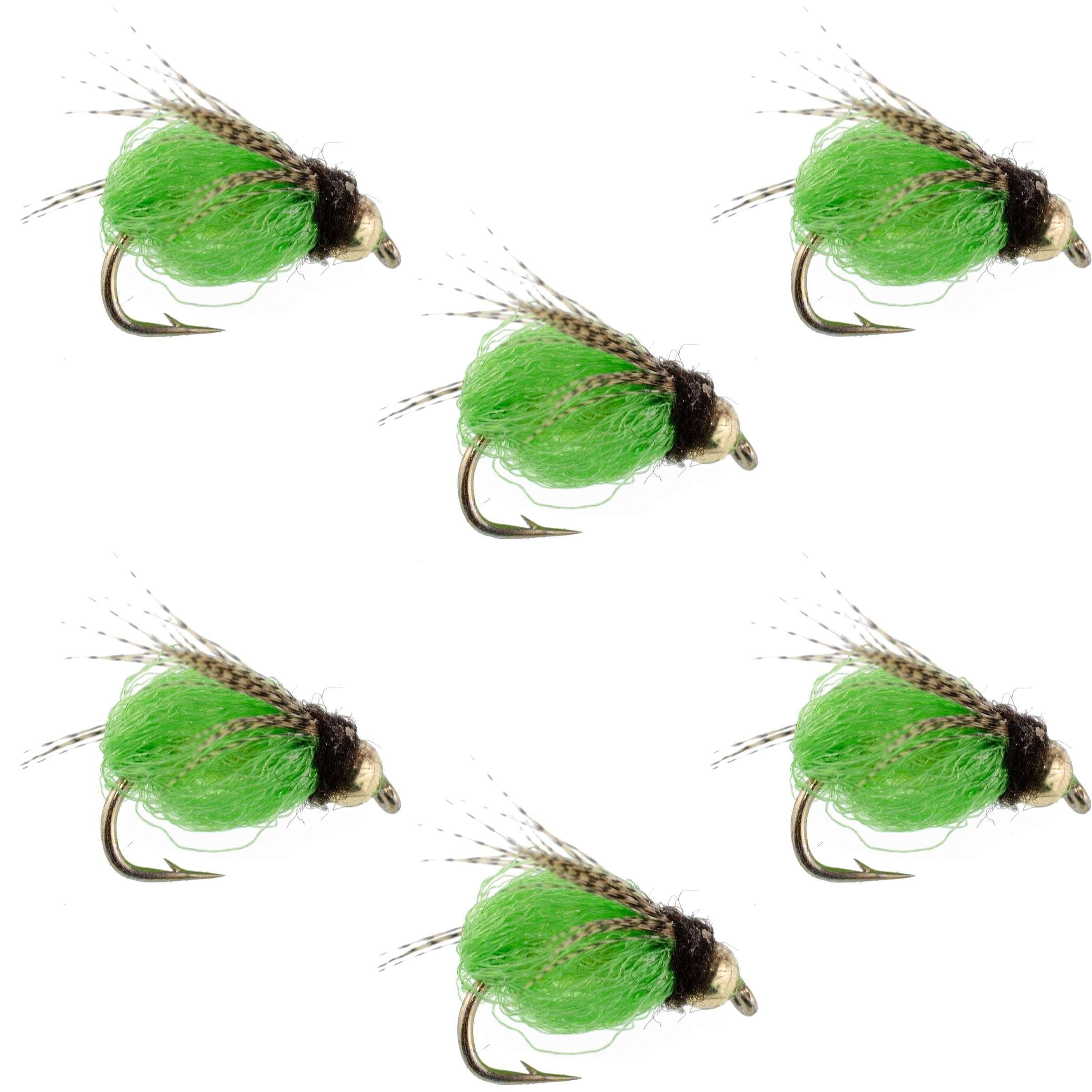 Bead Head LaFontaine Bright Green Deep Sparkle Caddis Pupa - 6 Flies Hook Size 16