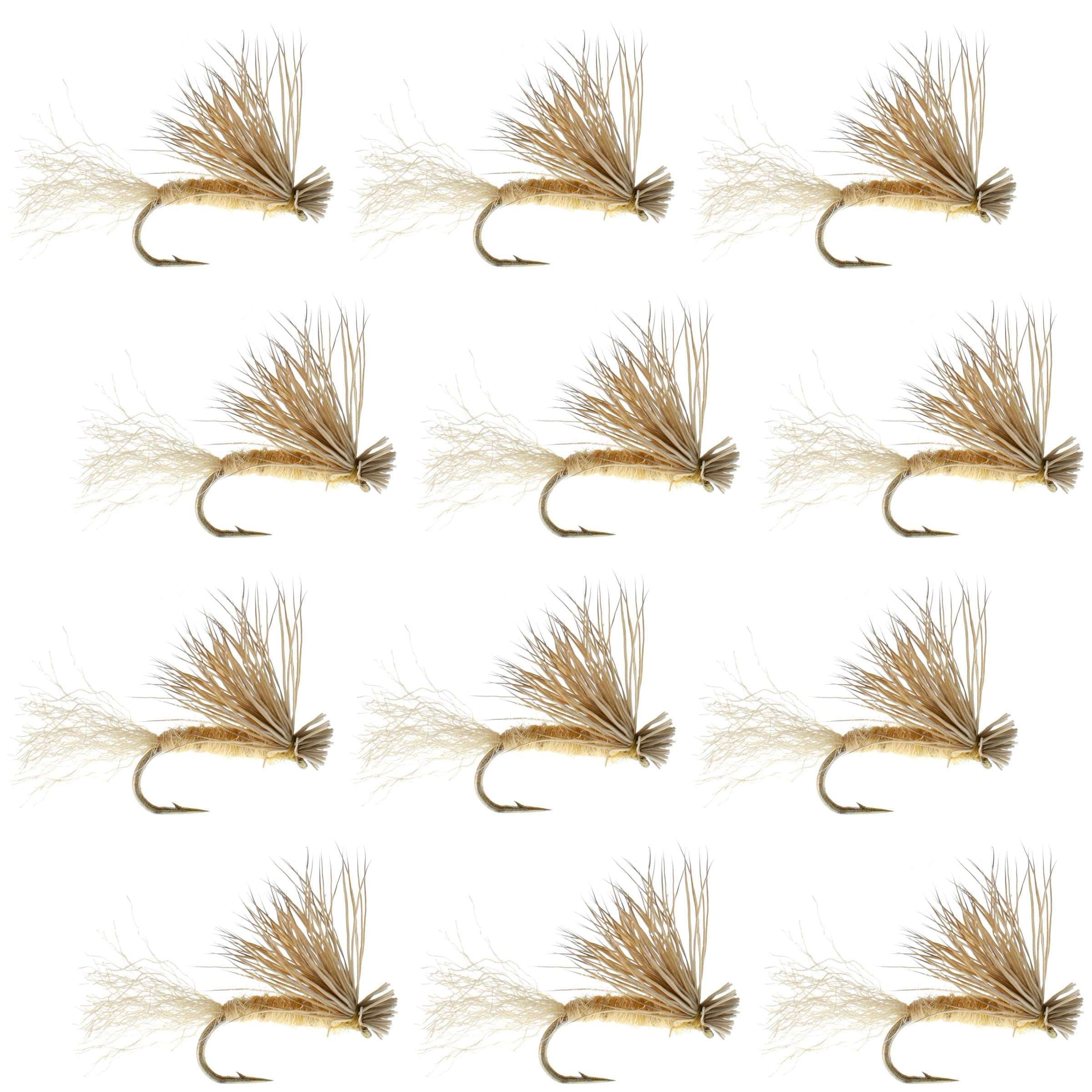 Barbless Tan X Caddis Emerging Caddis Adult Fly - 12 Flies Size 16