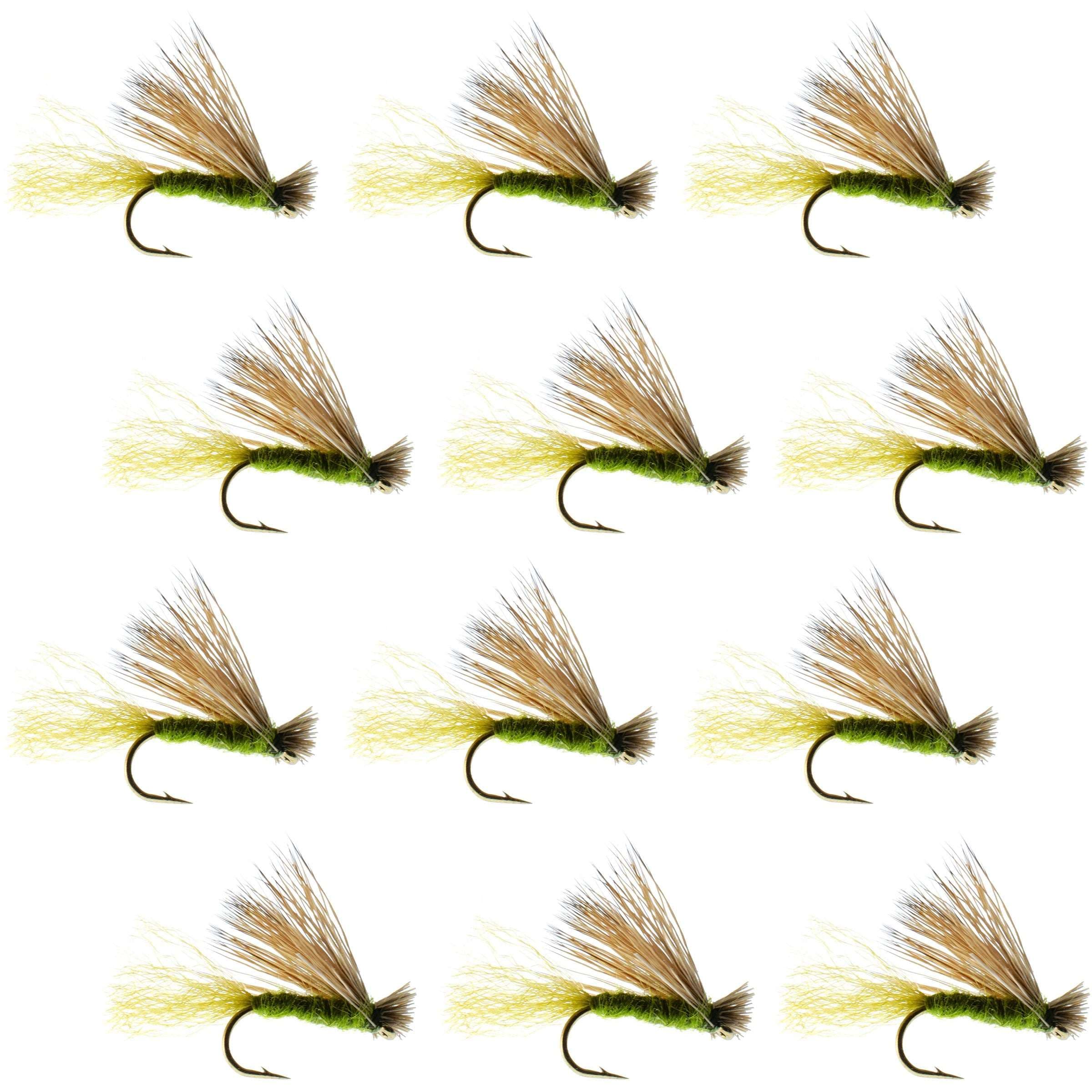 Barbless Olive X Caddis Emerging Caddis Adult Fly - 12 Flies Size 14