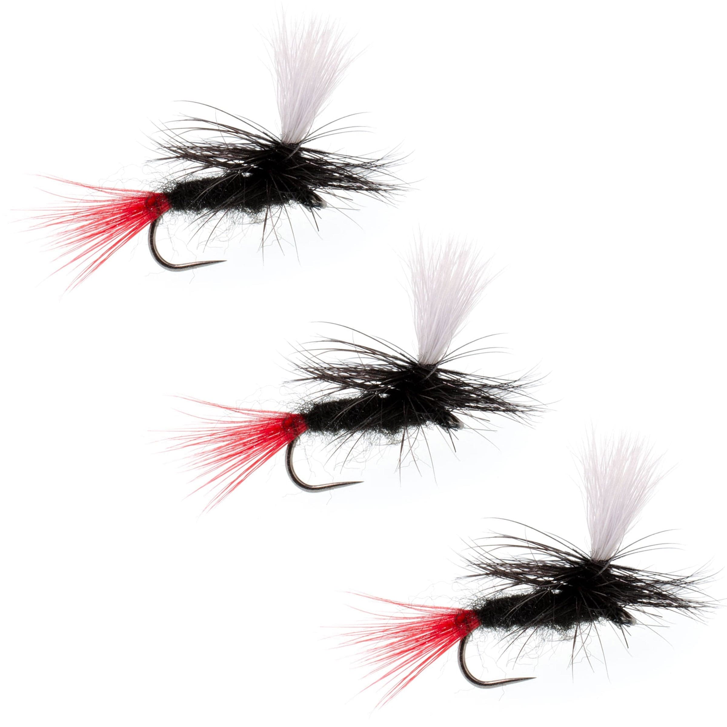 3 Pack Barbless Parachute Black Gnat Red Tail Dry Fly - Size 16