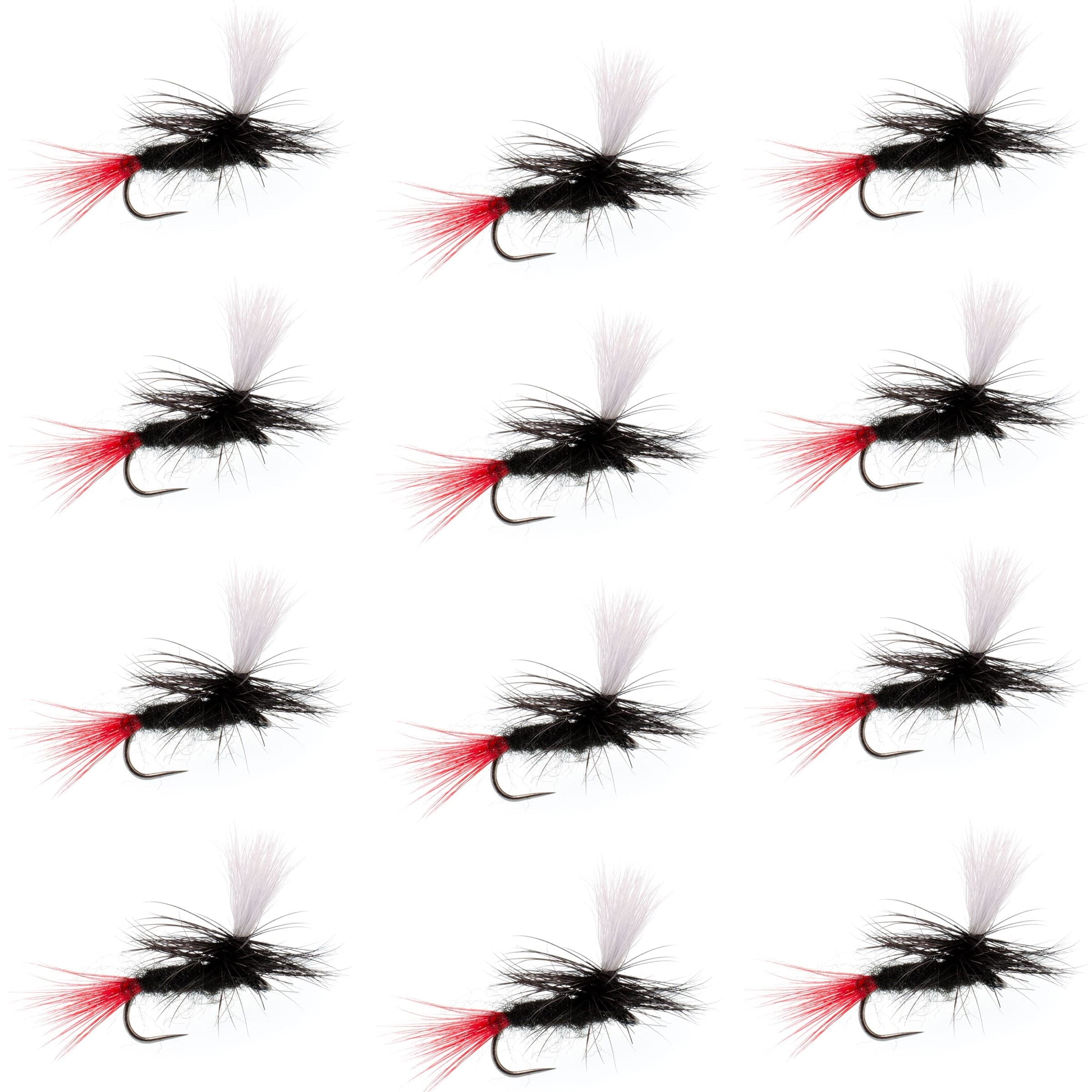 Barbless Parachute Black Gnat Red Tail Dry Fly - 12 Flies - Size 14
