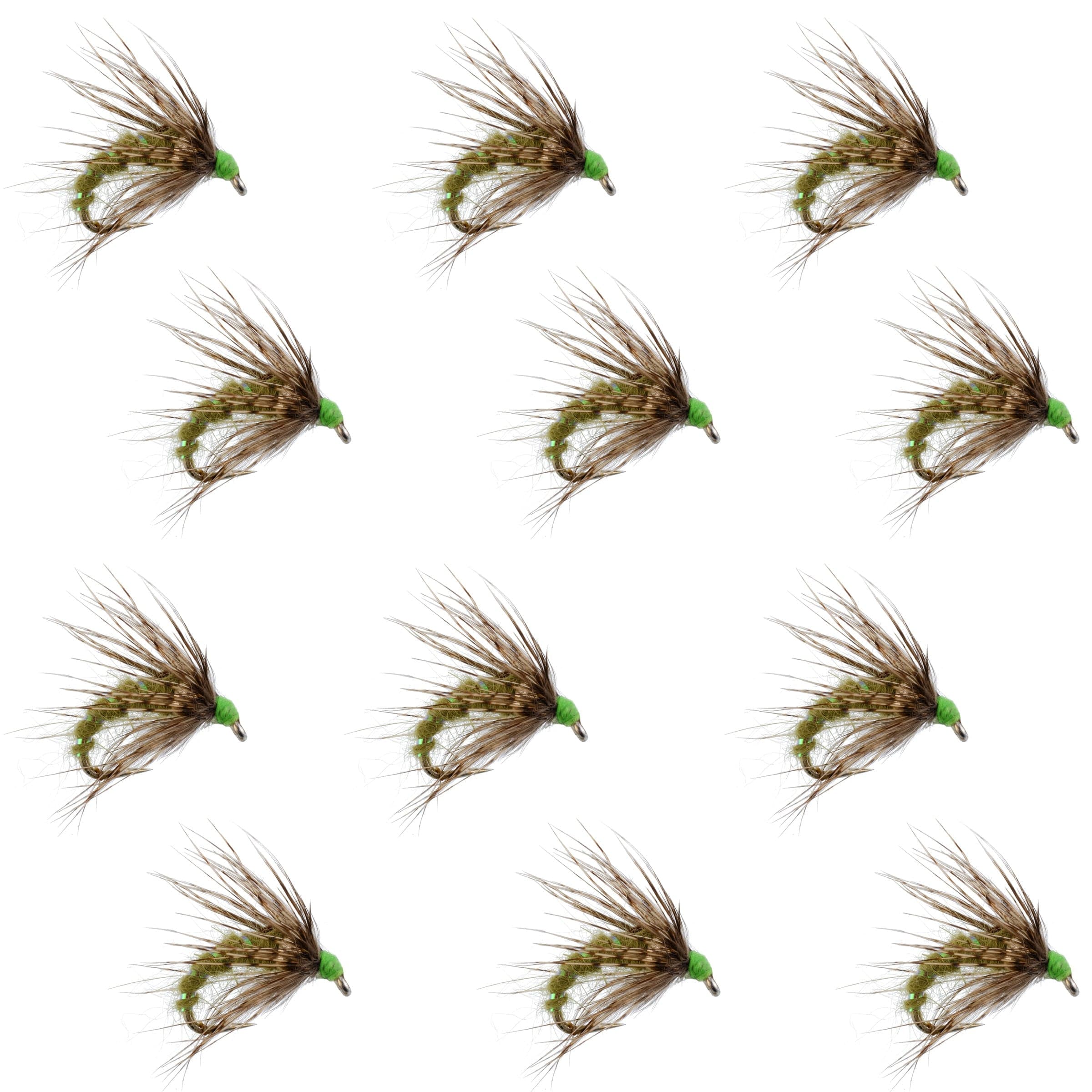 Olive Holy Grail Caddis Pupa Emerger 12 Flies Hook Size 16