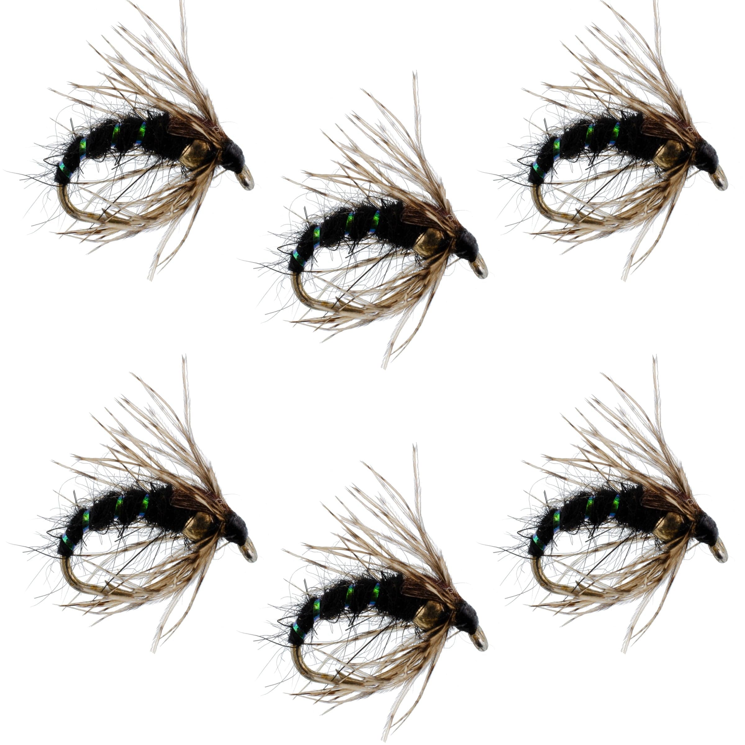 Black Holy Grail Caddis Pupa Emerger 6 Flies Hook Size 16