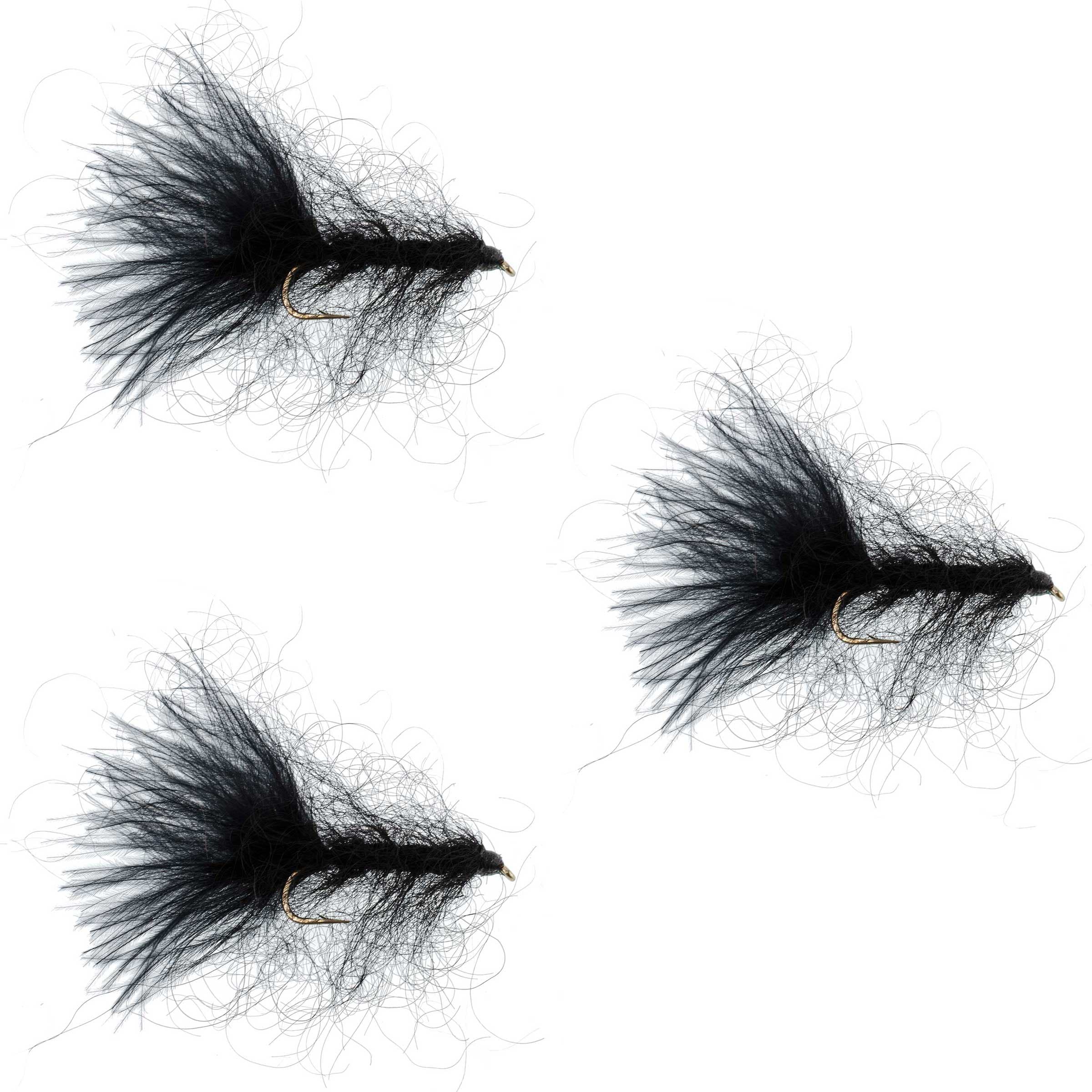 3 Pack Black Mohair Leech Streamer Flies Size 8