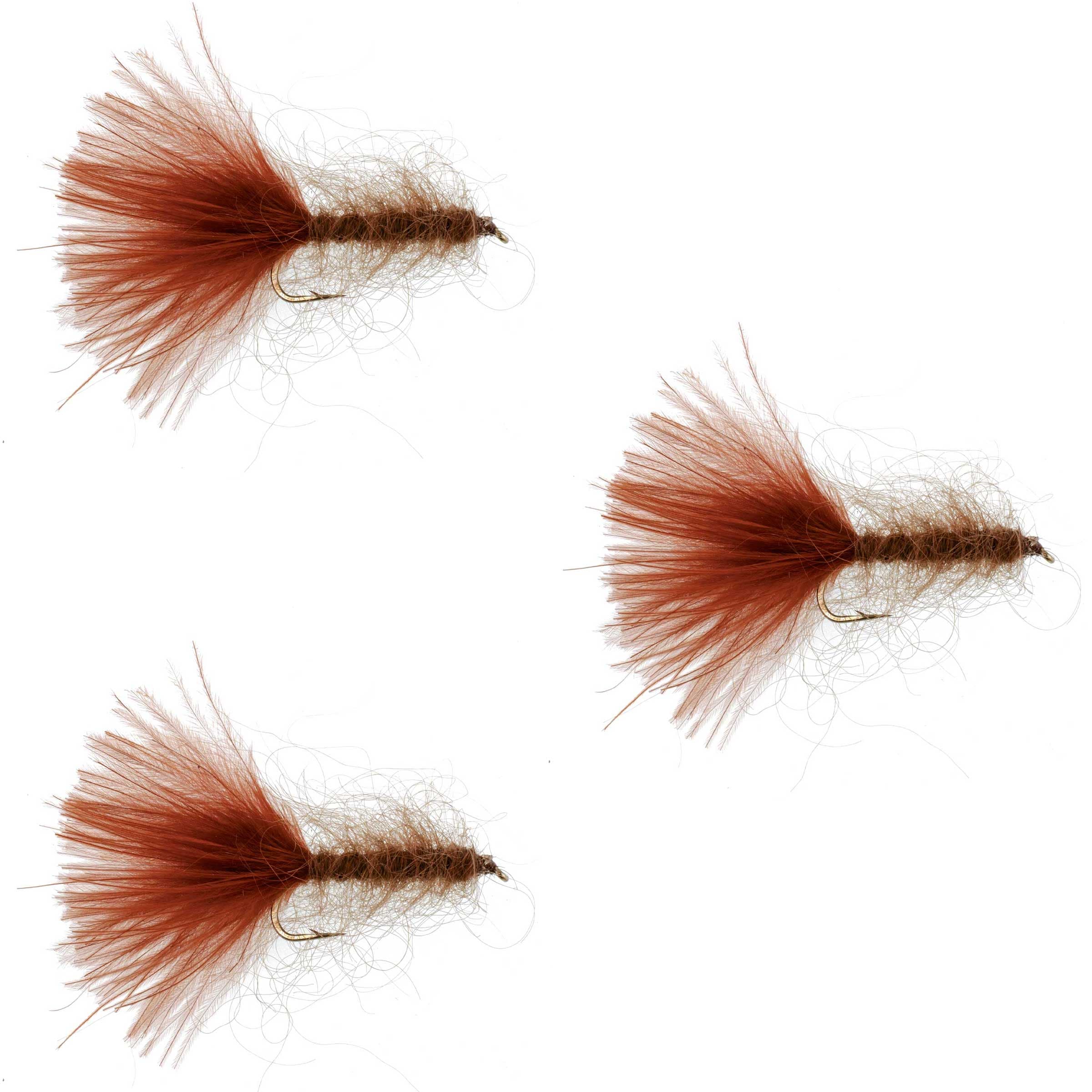 3 Pack Brown Mohair Leech Streamer Flies Size 8