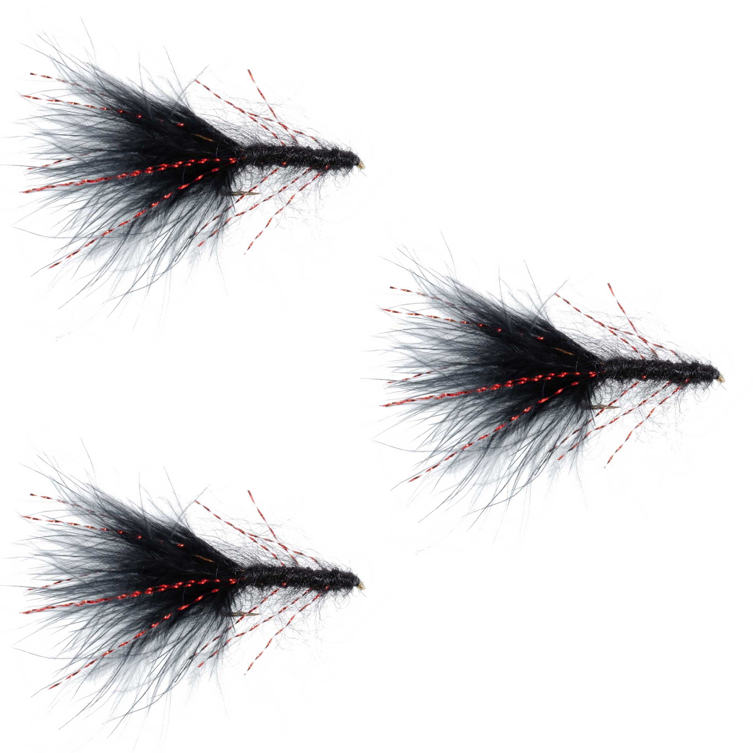 3 Pack Black Red Crystal Mohair Leech Streamer Flies Size 8
