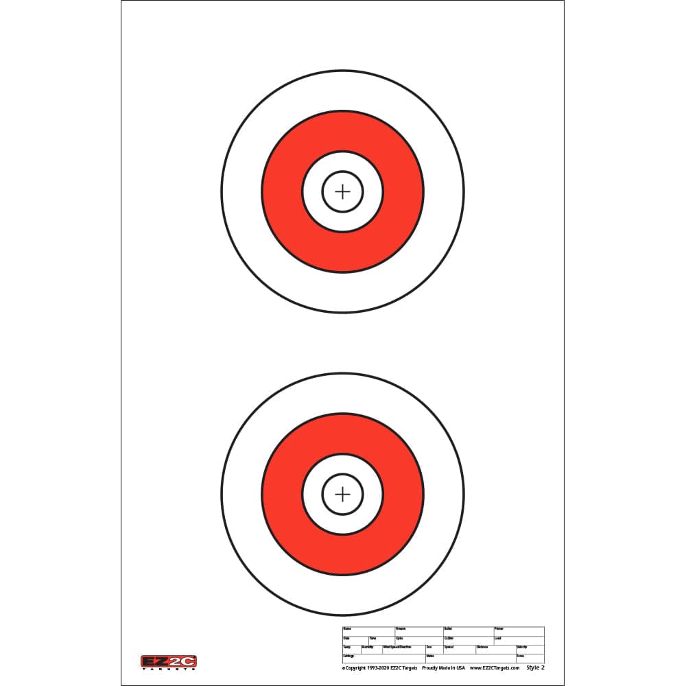 EZ2C Targets #2: Double Bullseye Paper Shooting Range Targets USA MADE 11”x17”