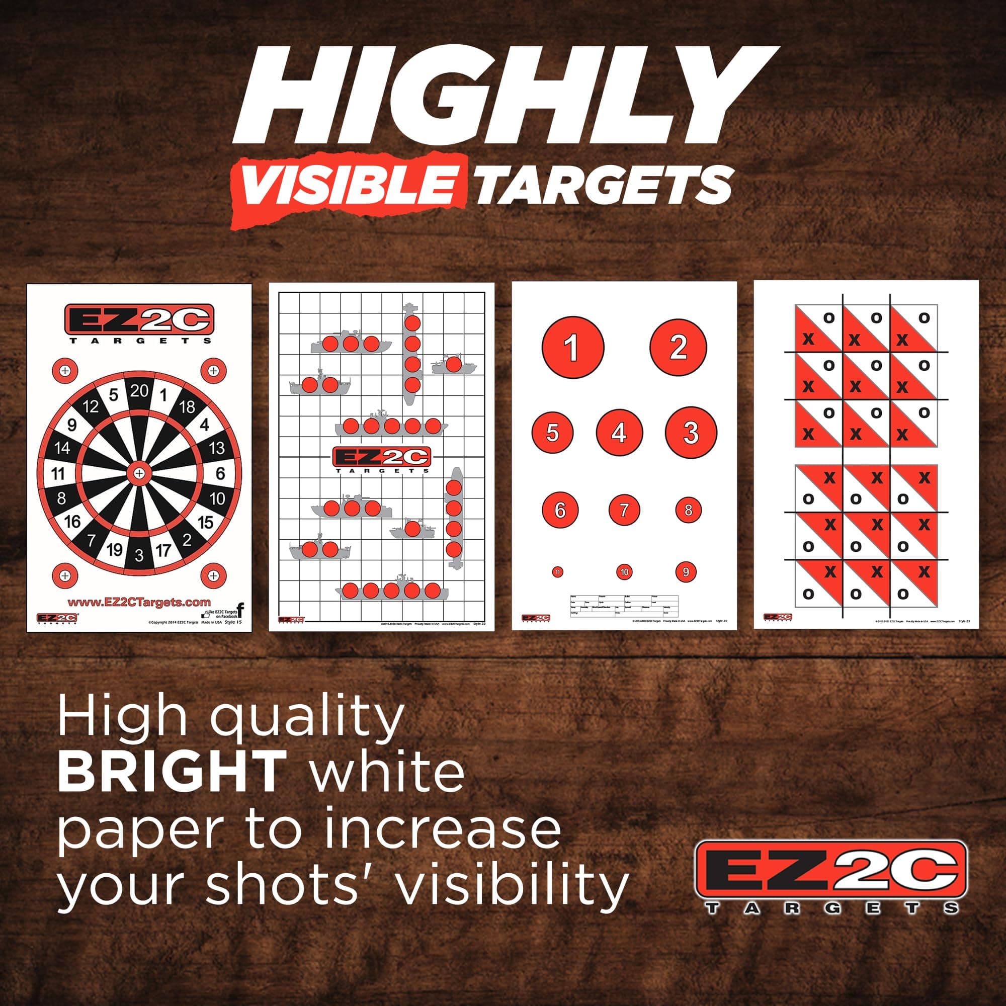 EZ2C Four Fun Game Styles: Paper Targets Shooting Range 11"x17" USA MADE