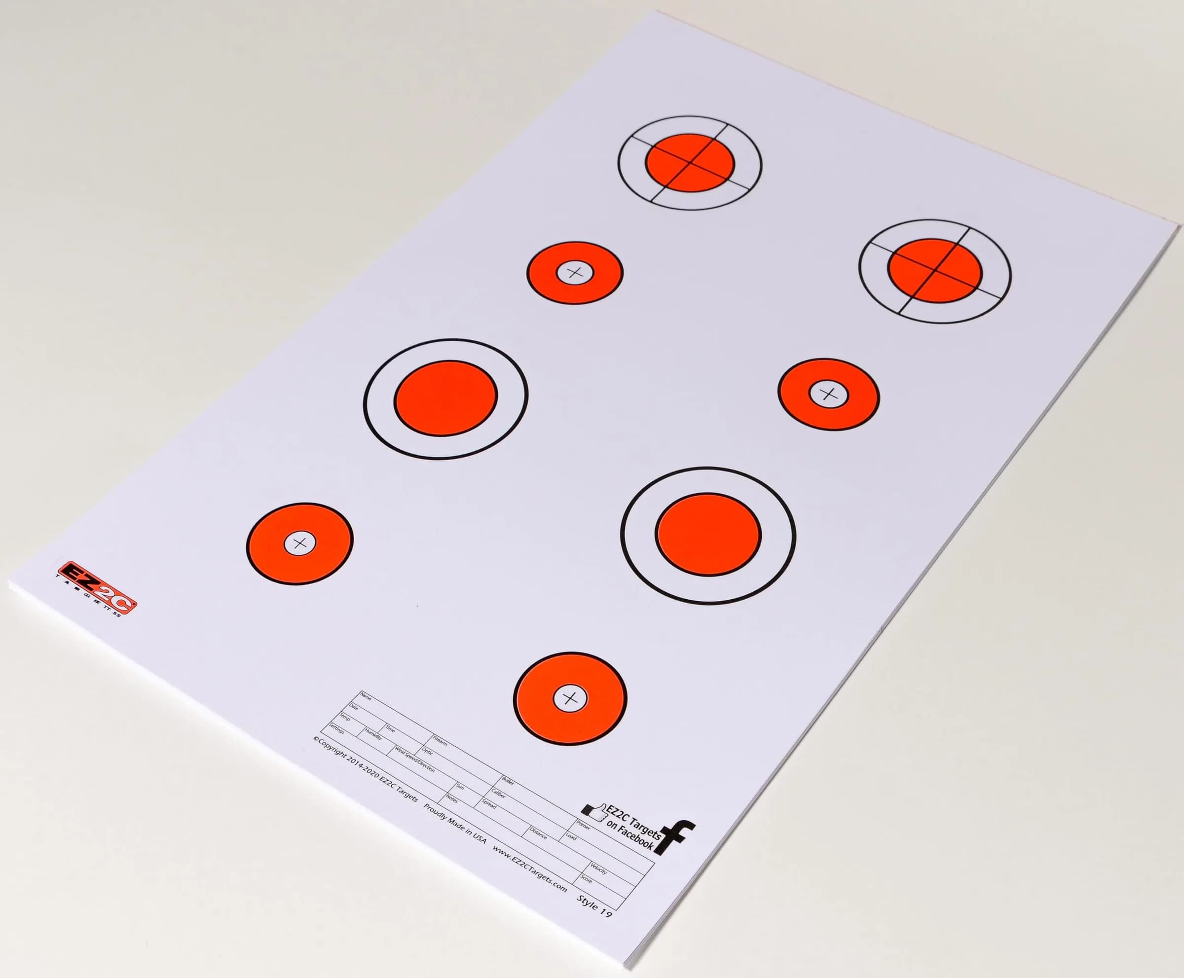 25 EZ2C Targets #19: Eight 1.5" Bullseyes Paper Target (Pad of 25) USA Made 11”x17”