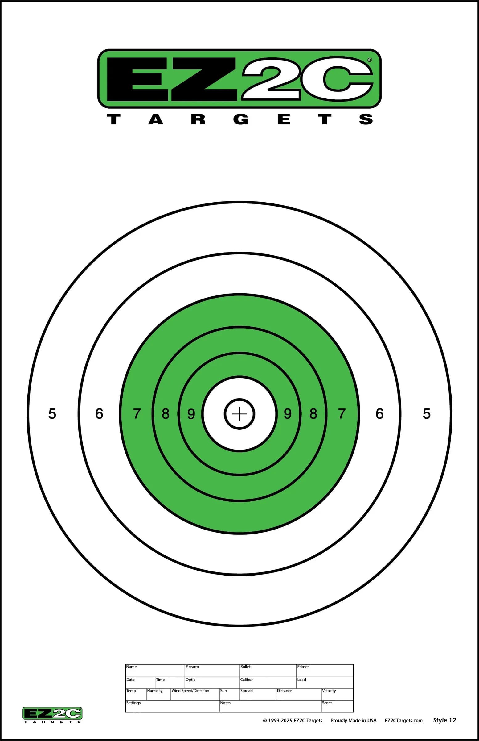25 EZ2C Targets #12: Green B-16 B16 25-Yard Slow Fire Pistol Paper Target 11”x17” USA MADE