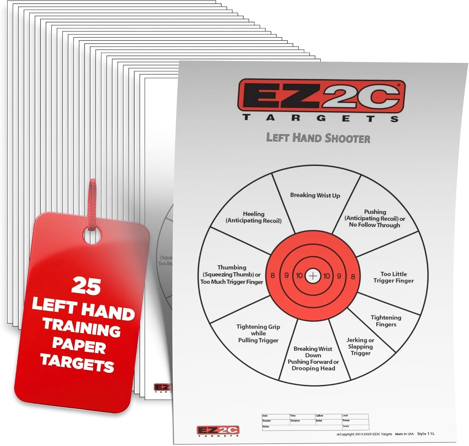 EZ2C Right Hand/Left Hand Diagnostic Training Paper Target 11”x17” USA MADE Style 11