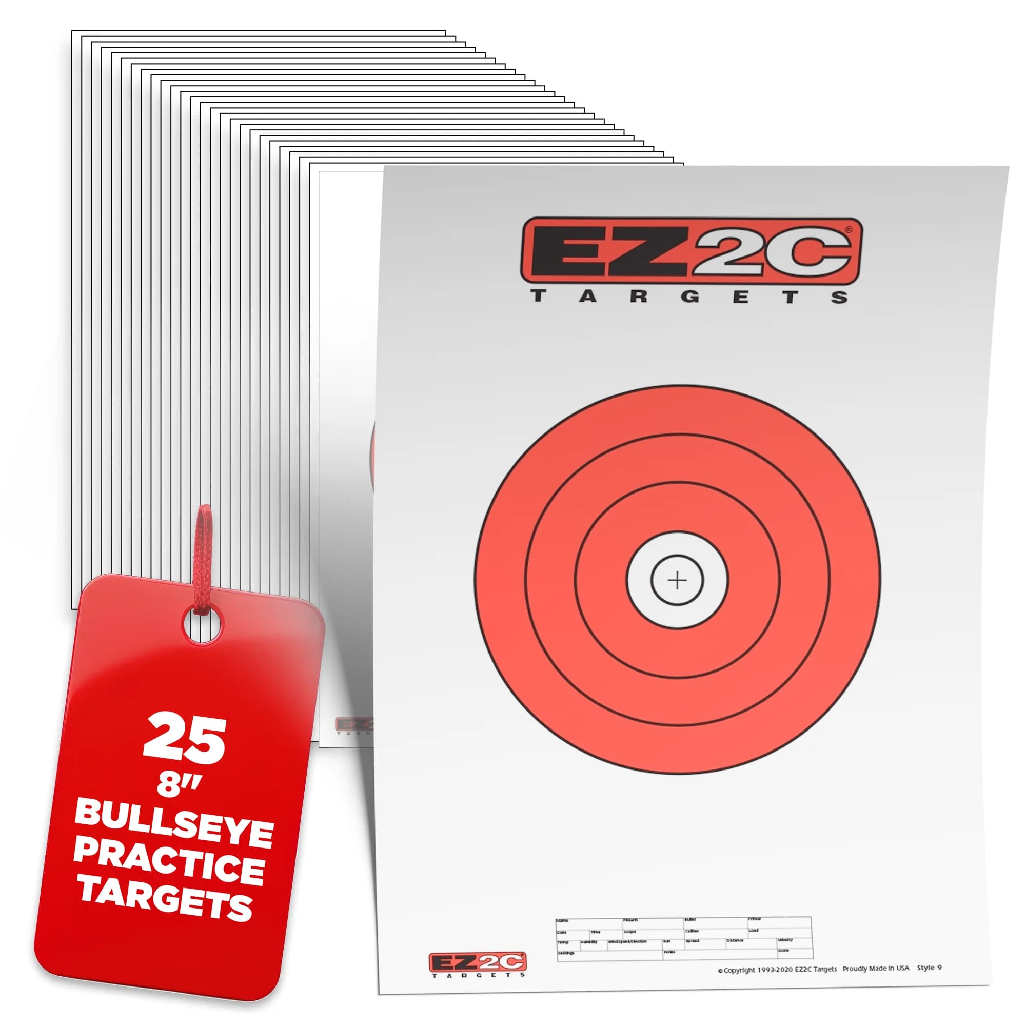 EZ2C Targets #9: 8" Bullseye Paper Shooting Target 11"x17" USA MADE Hi-Visibility