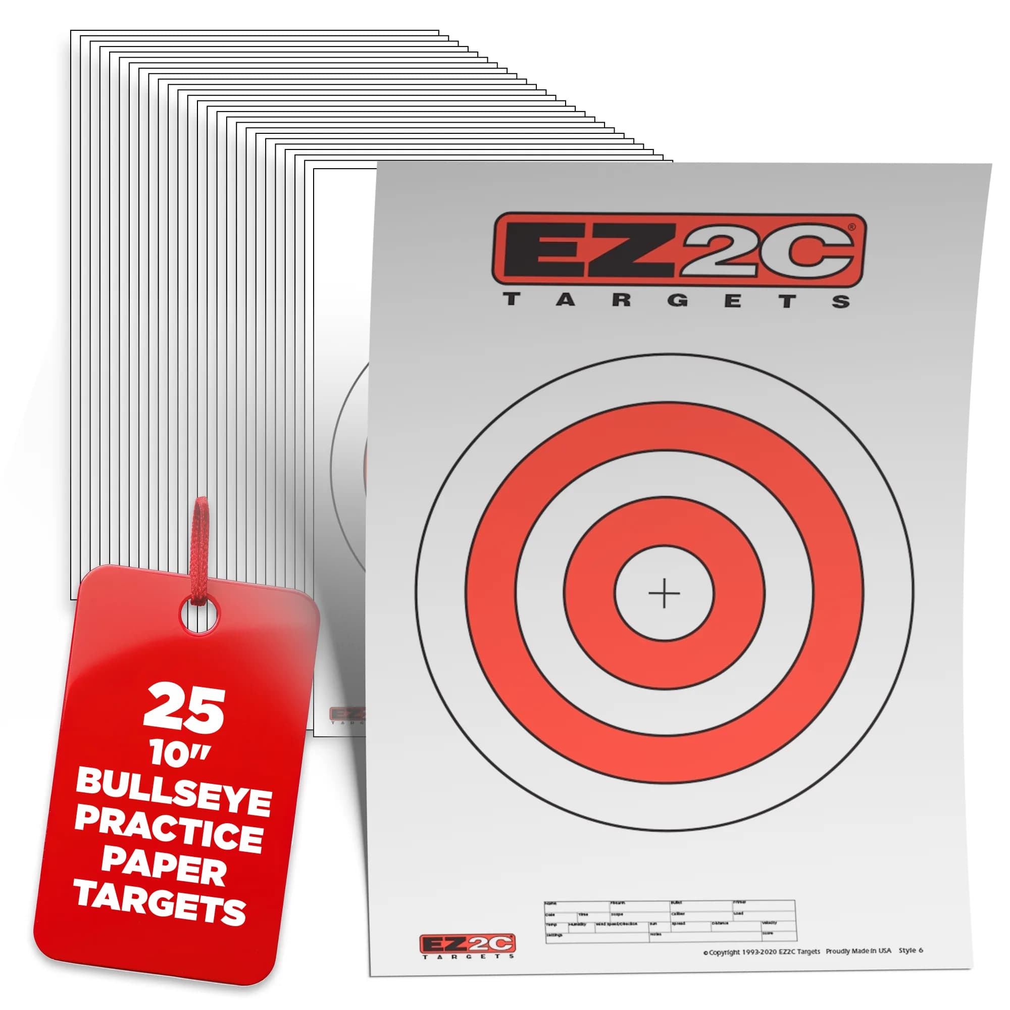 EZ2C Targets #6: 10" Bullseye Paper Shooting Target 11"x17" USA MADE