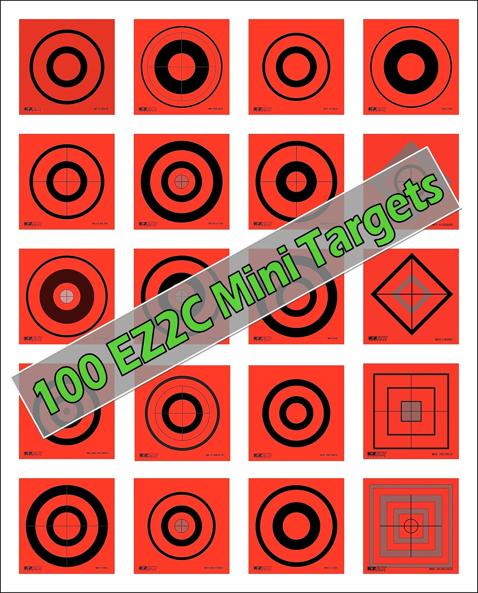 100 EZ2C Mini Shooting Targets, Bright Fluorescent Self-Adhesive 3.5" x 3.5" USA MADE (Pack of 100)