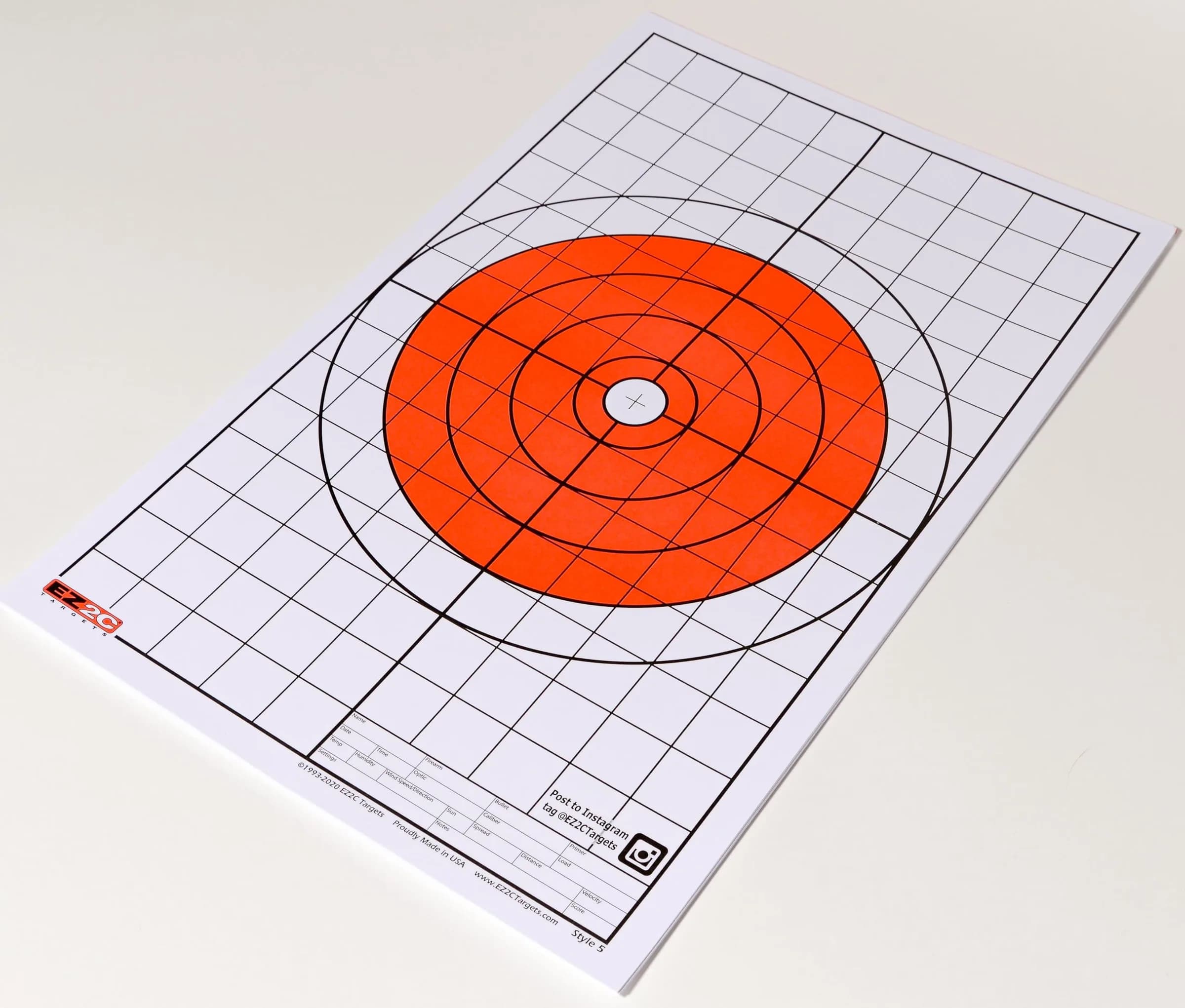 EZ2C Targets #5: Bullseye w 1" Grids for Sight-in 11"x17" USA MADE