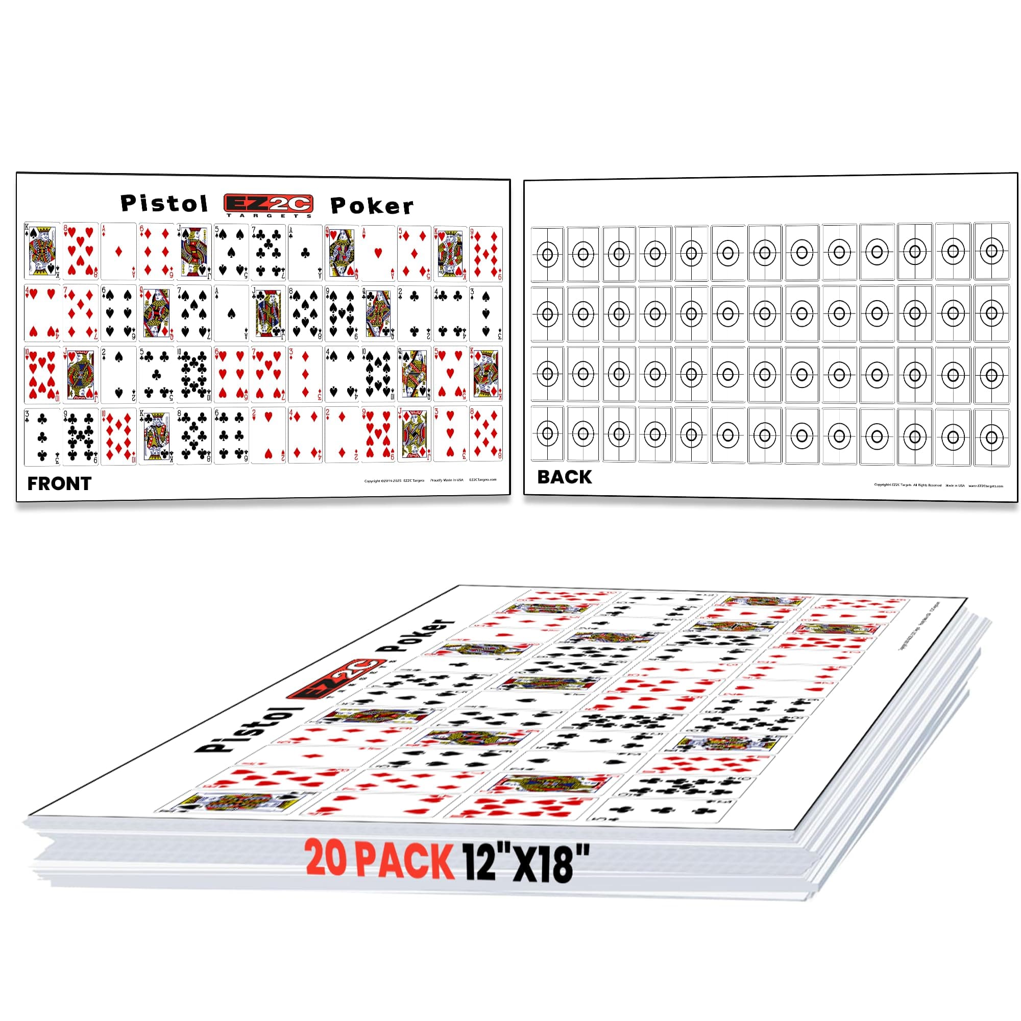 20 EZ2C Pistol Poker Paper Shooting Targets 12"x18" 20 pack USA MADE