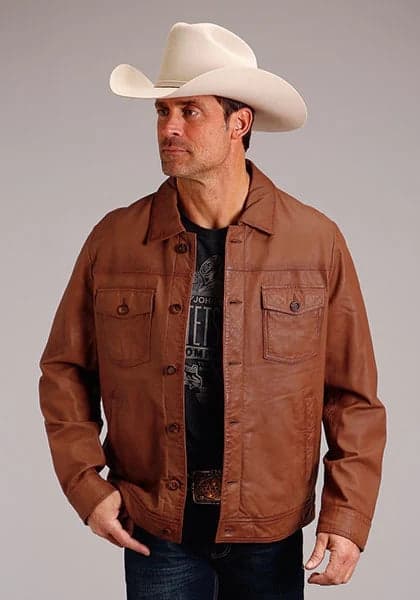 Stetson Novelty Solid Smooth (Brown) - Men's Leather Jacket