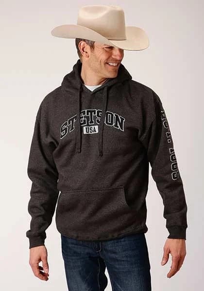 Stetson Heather Logo "EST. 1865" (Grey) - Men's Hoodie Sweatshirt