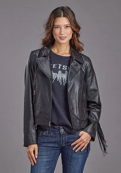 Stetson Asymmetrical Zip Motorcycle (Black) - Women's Leather Jacket